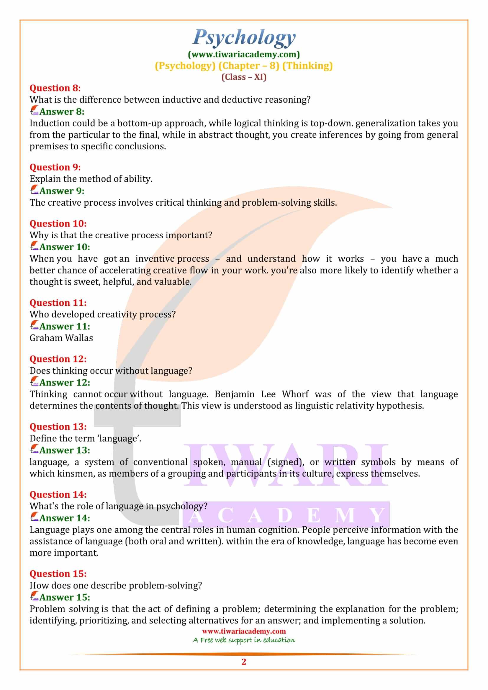 Class 11 Psychology Chapter 8 Revision Questions