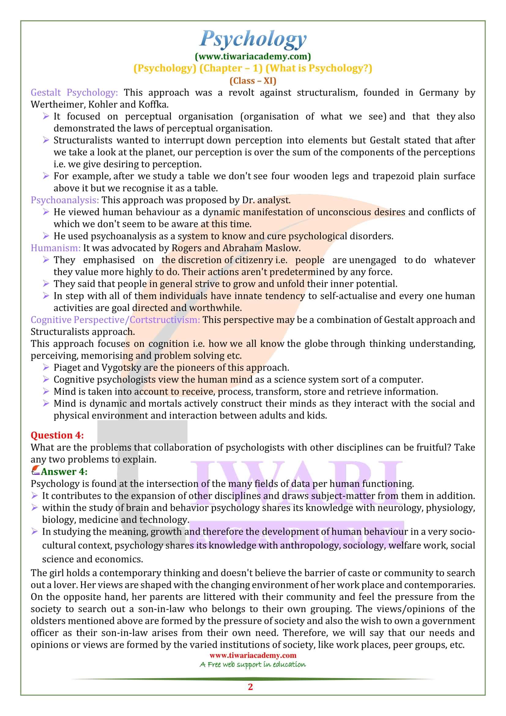 NCERT Solutions for Class 11 Psychology Chapter 1 in English Medium