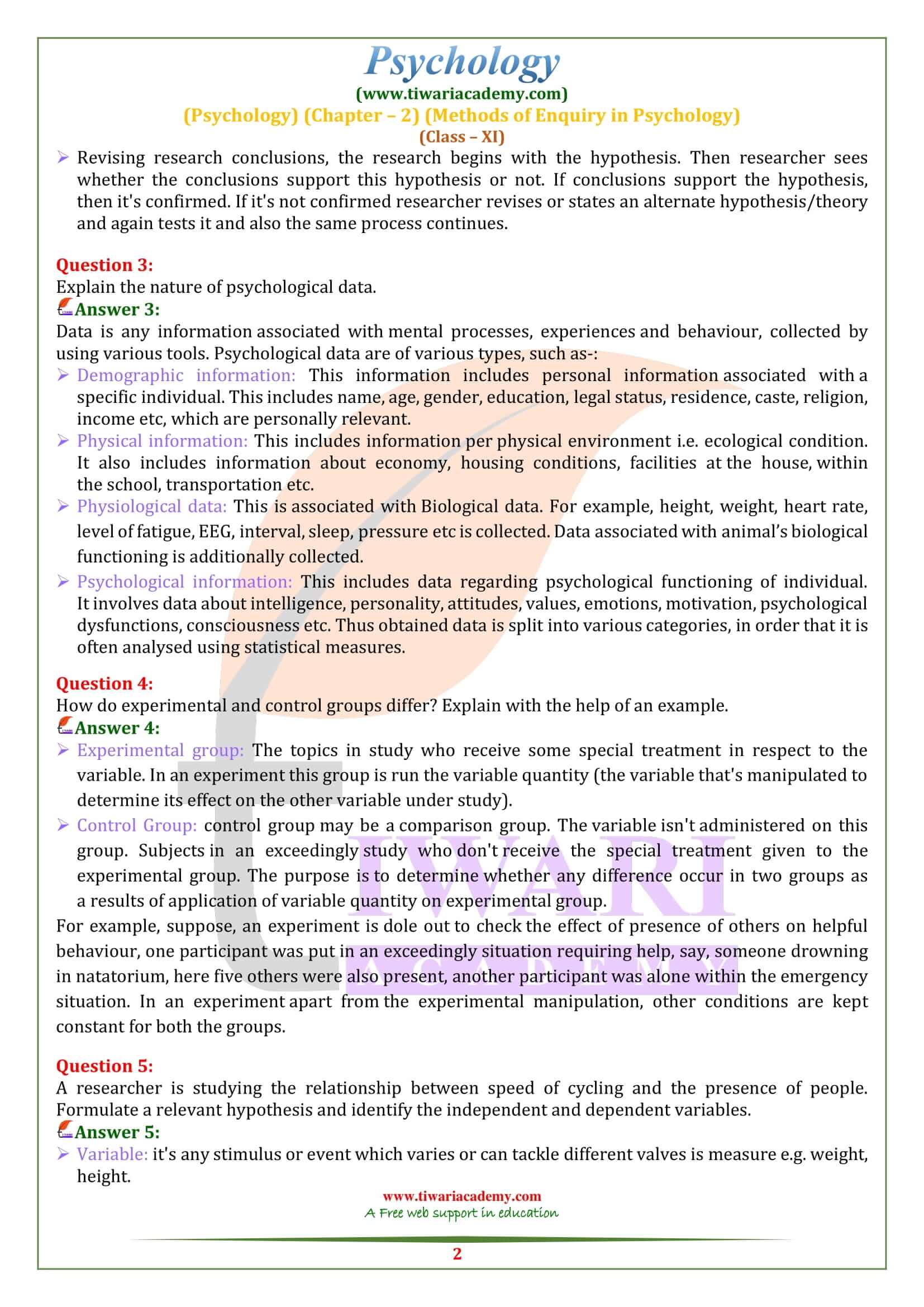 Class 11 Psychology Chapter 2 Methods of Enquiry in Psychology