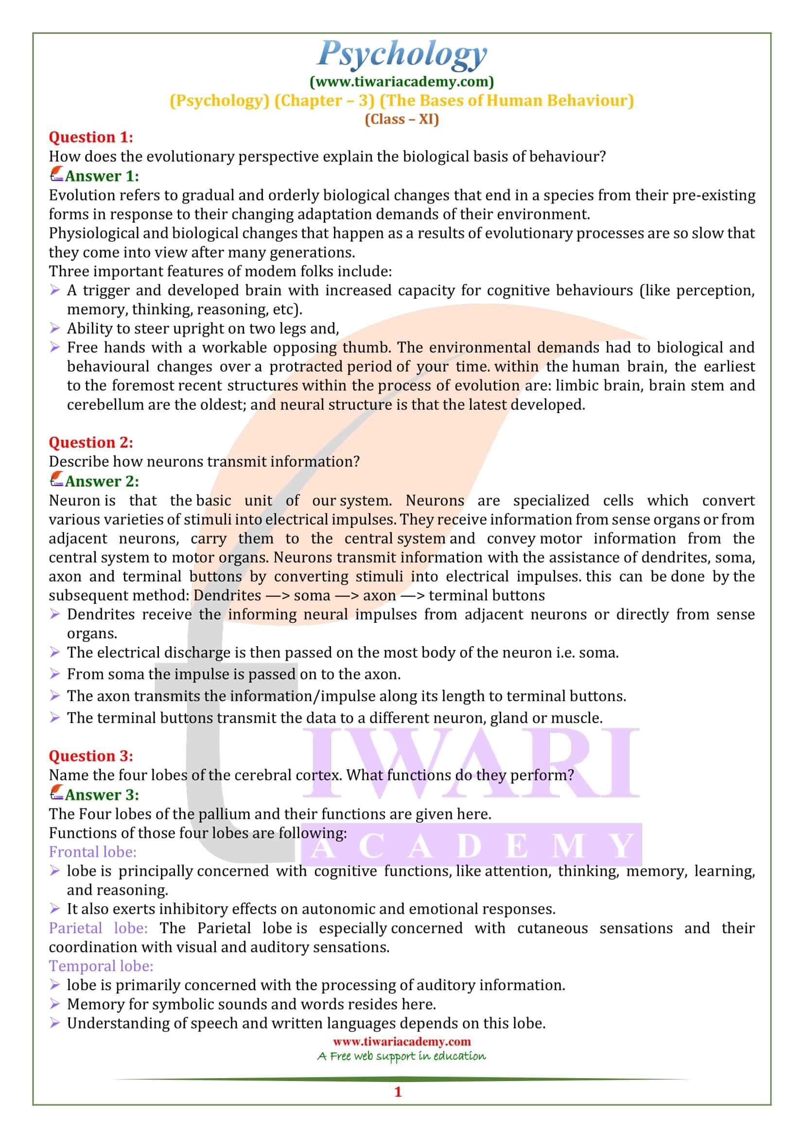 Class 11 Psychology Chapter 3 The Bases of Human Behaviour