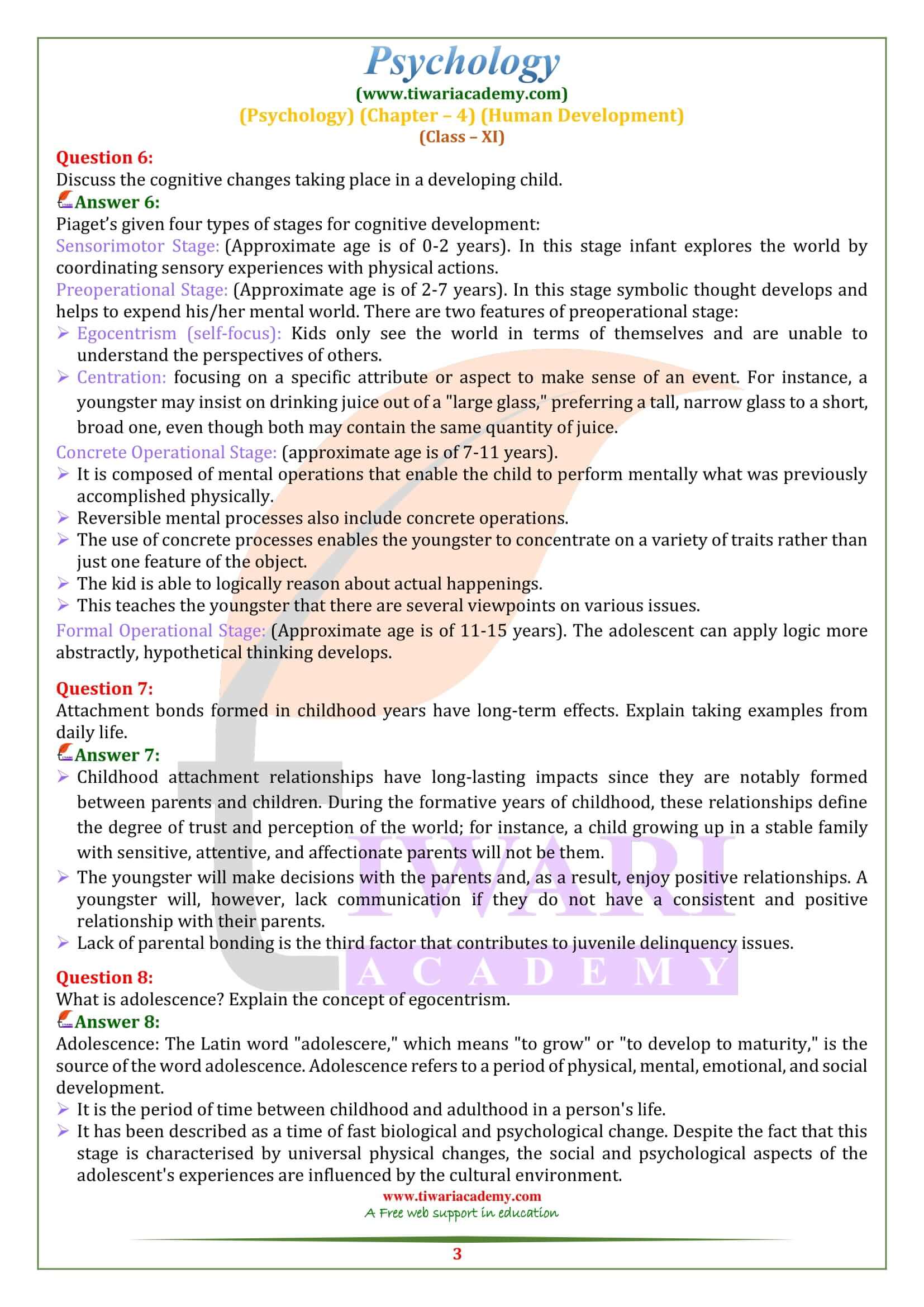 NCERT Solutions for Class 11 Psychology Chapter 4 Exercise Answers