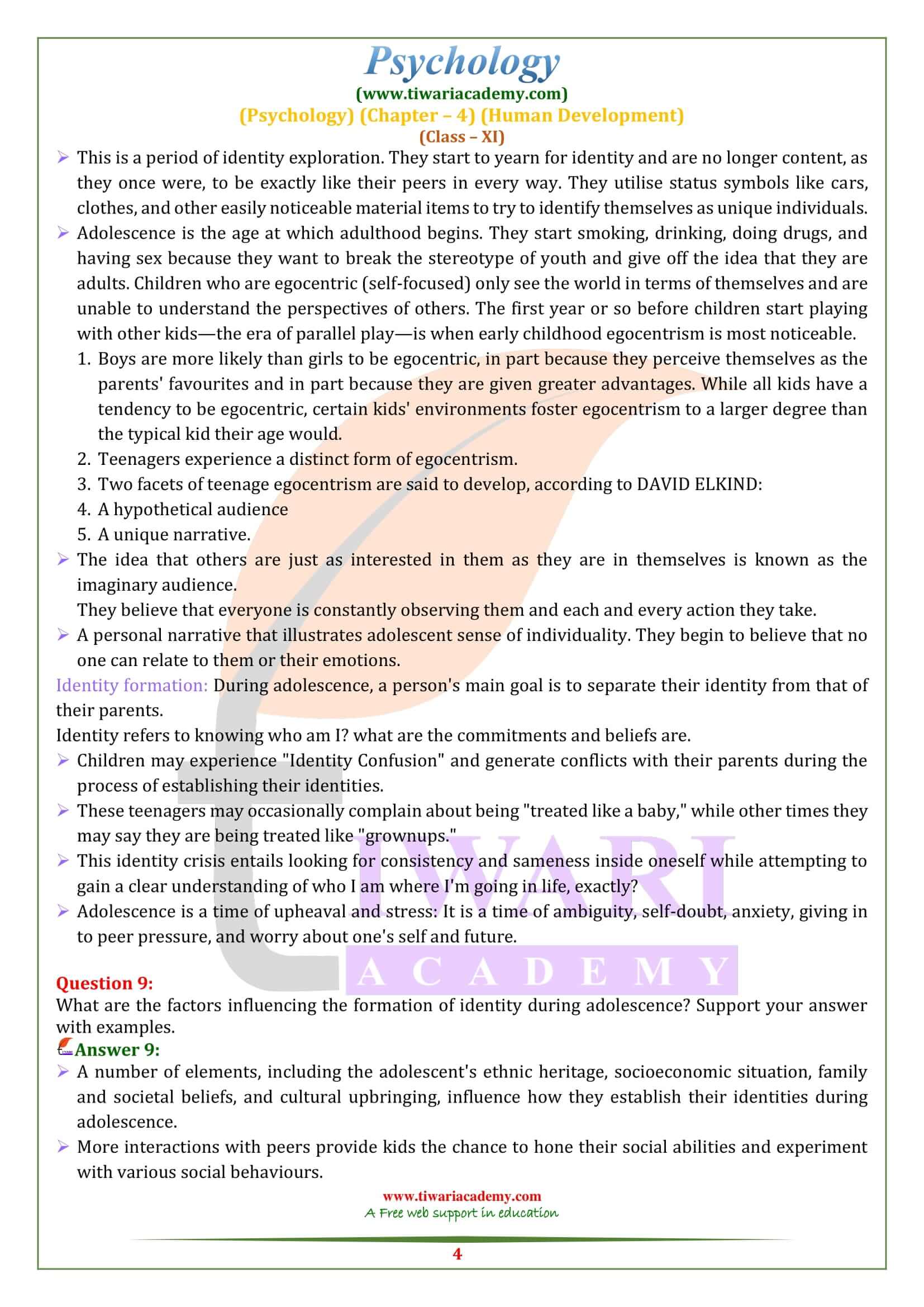 NCERT Solutions for Class 11 Psychology Chapter 4 in English Medium