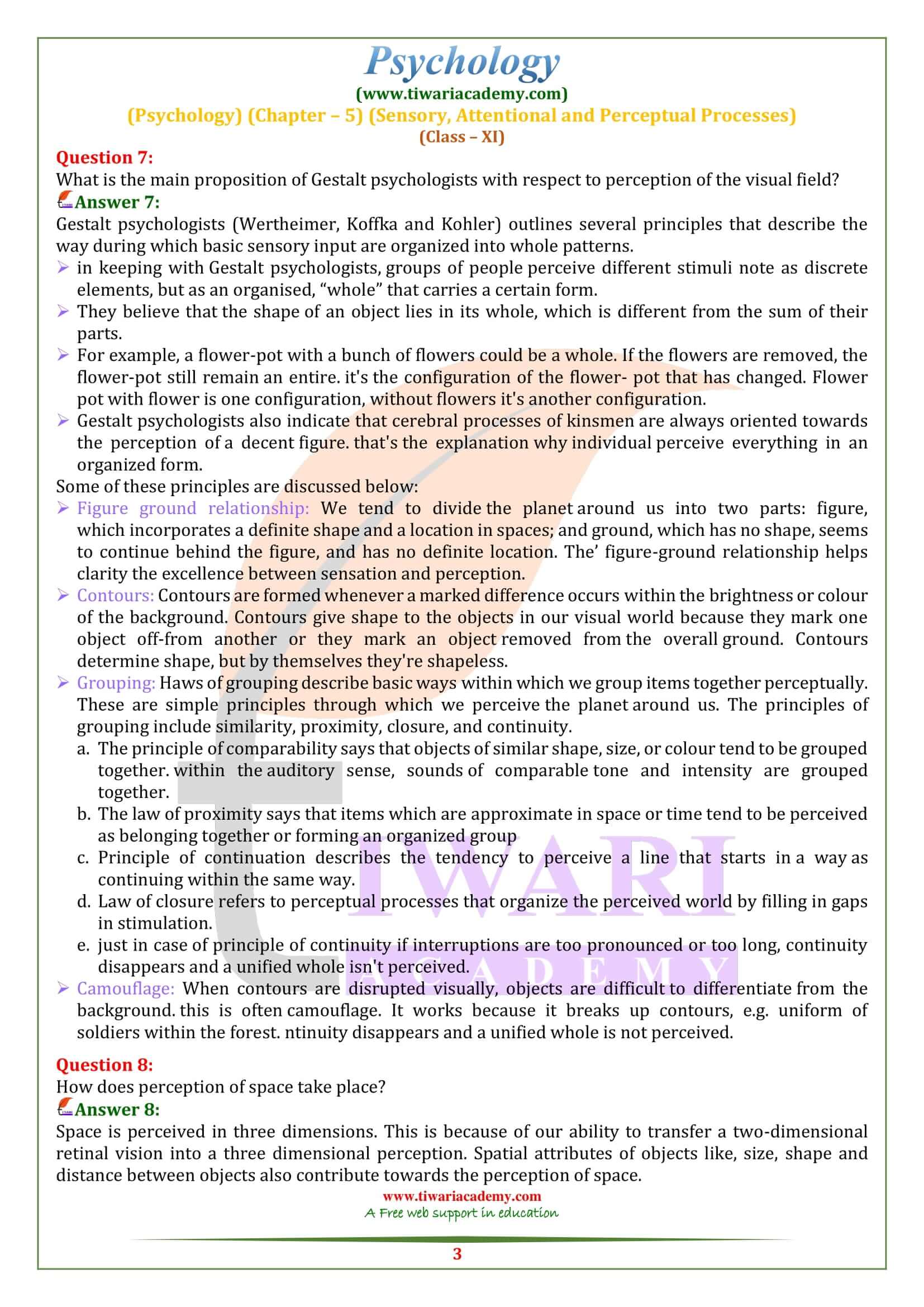 NCERT Solutions for Class 11 Psychology Chapter 5 in English Medium
