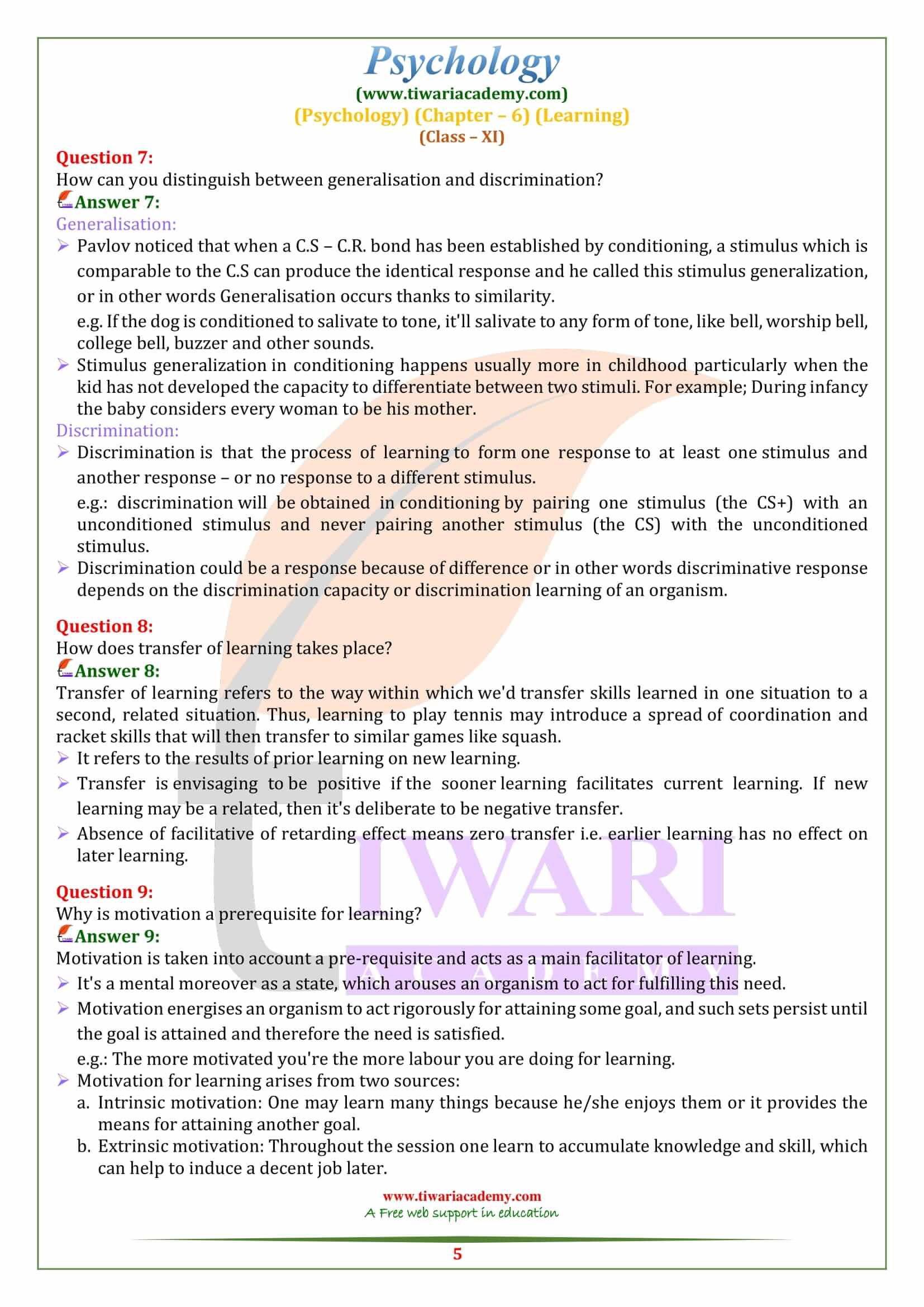 Class 11 Psychology Chapter 6 Learning