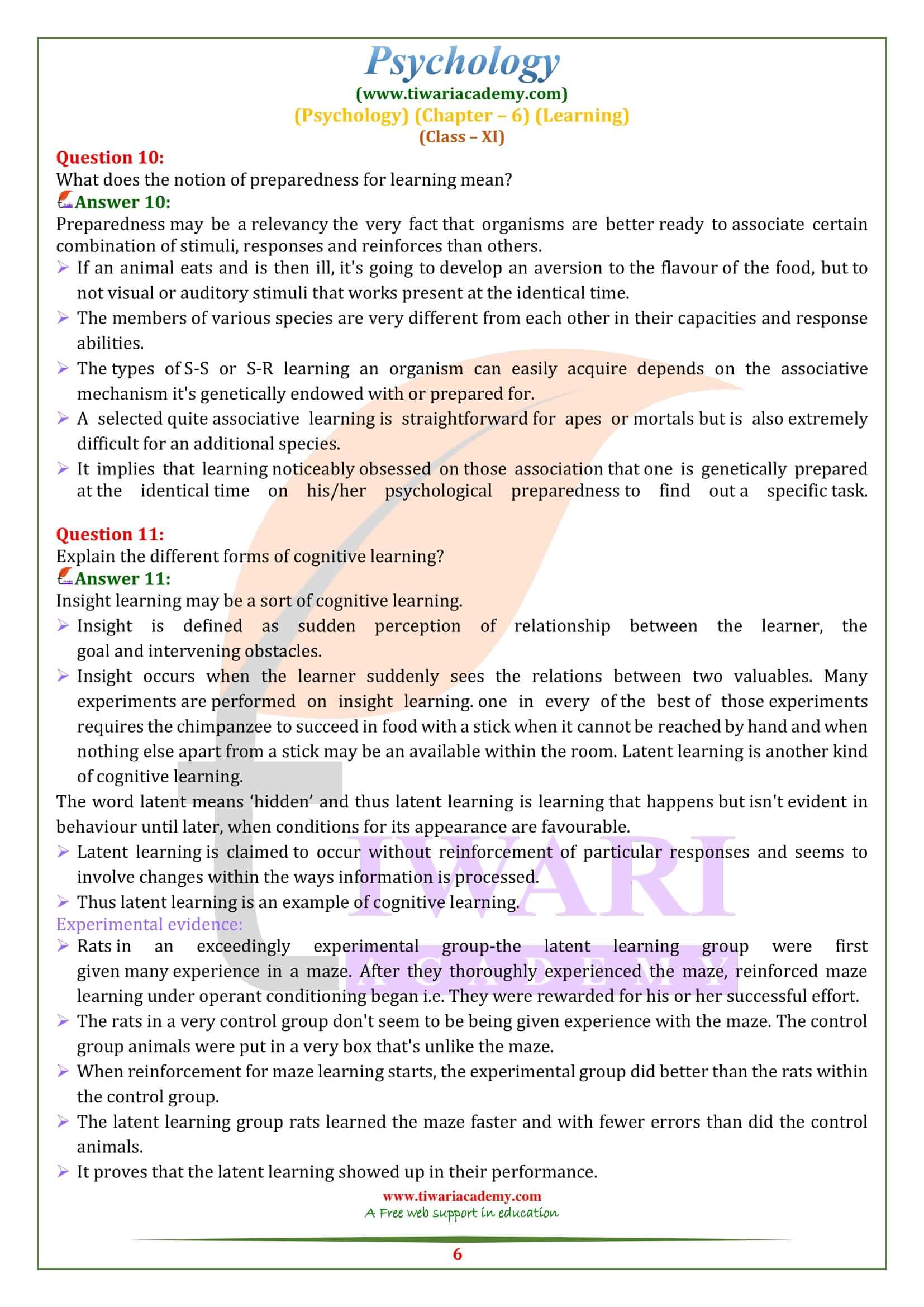 NCERT Solutions for Class 11 Psychology Chapter 6 Exercises