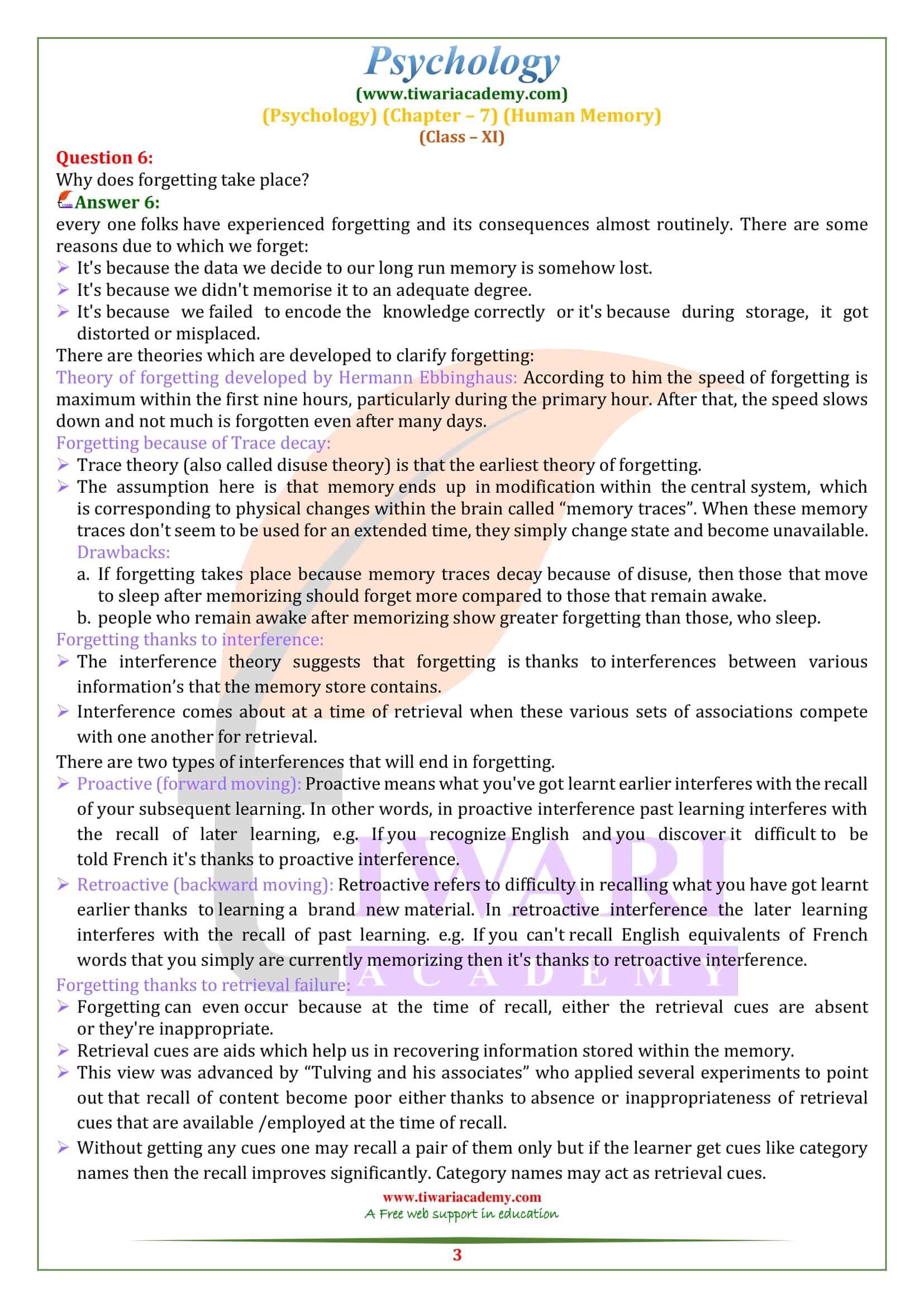 NCERT Solutions for Class 11 Psychology Chapter 7 in English Medium