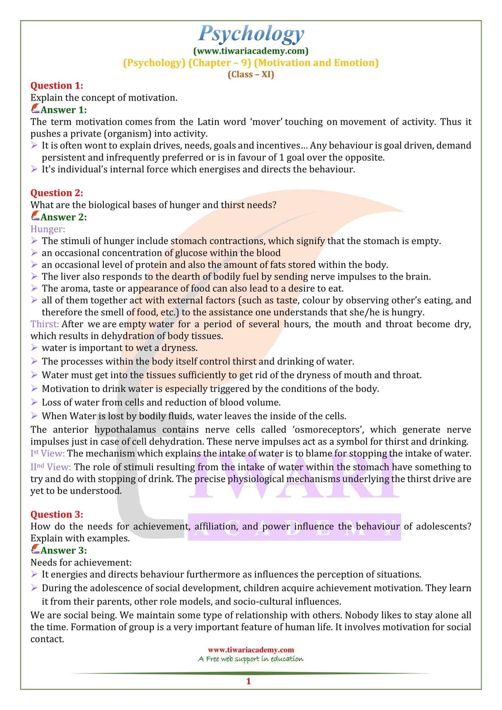 NCERT Solutions for Class 11 Psychology Chapter 9