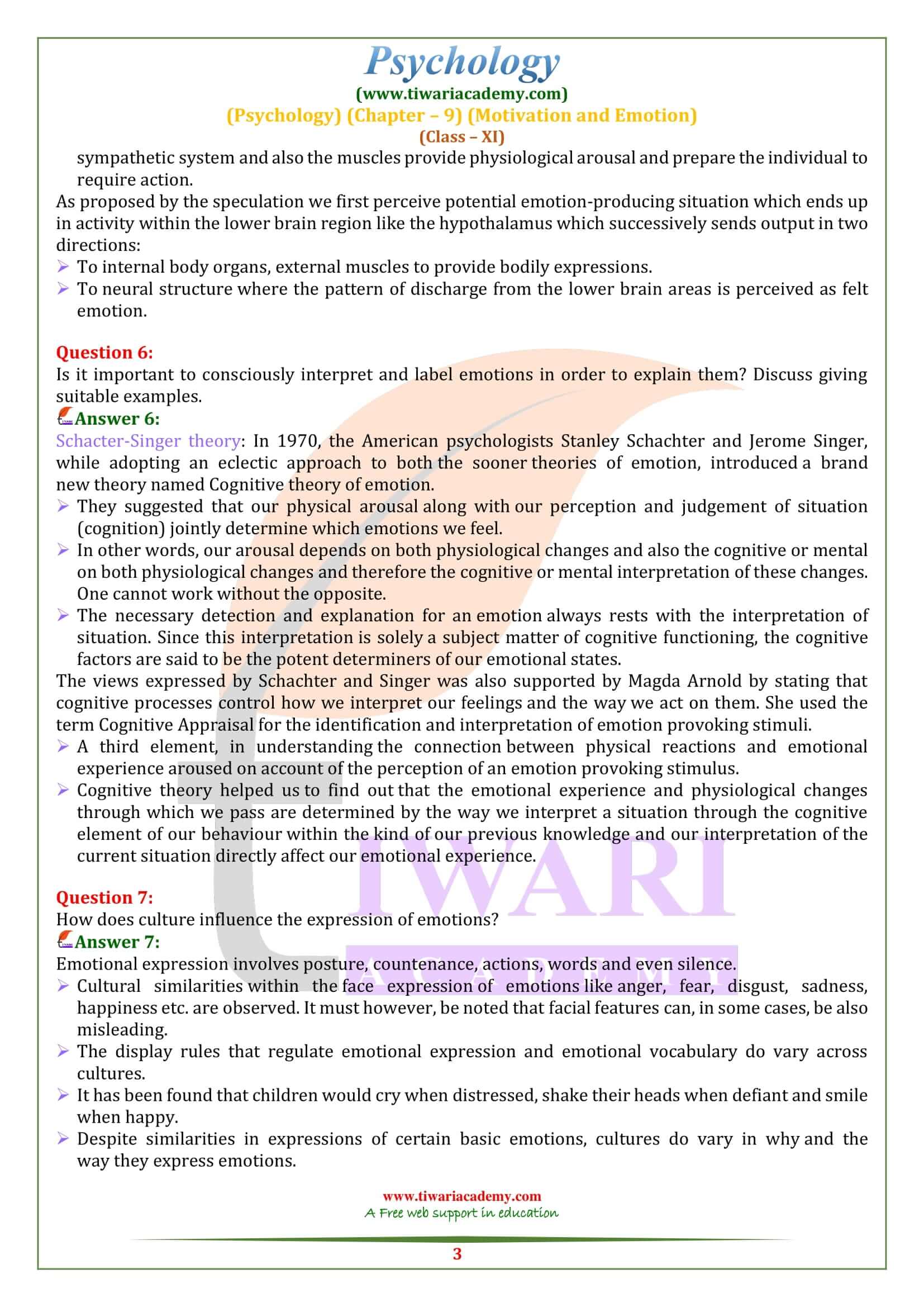 NCERT Solutions for Class 11 Psychology Chapter 9 Guide in English Medium