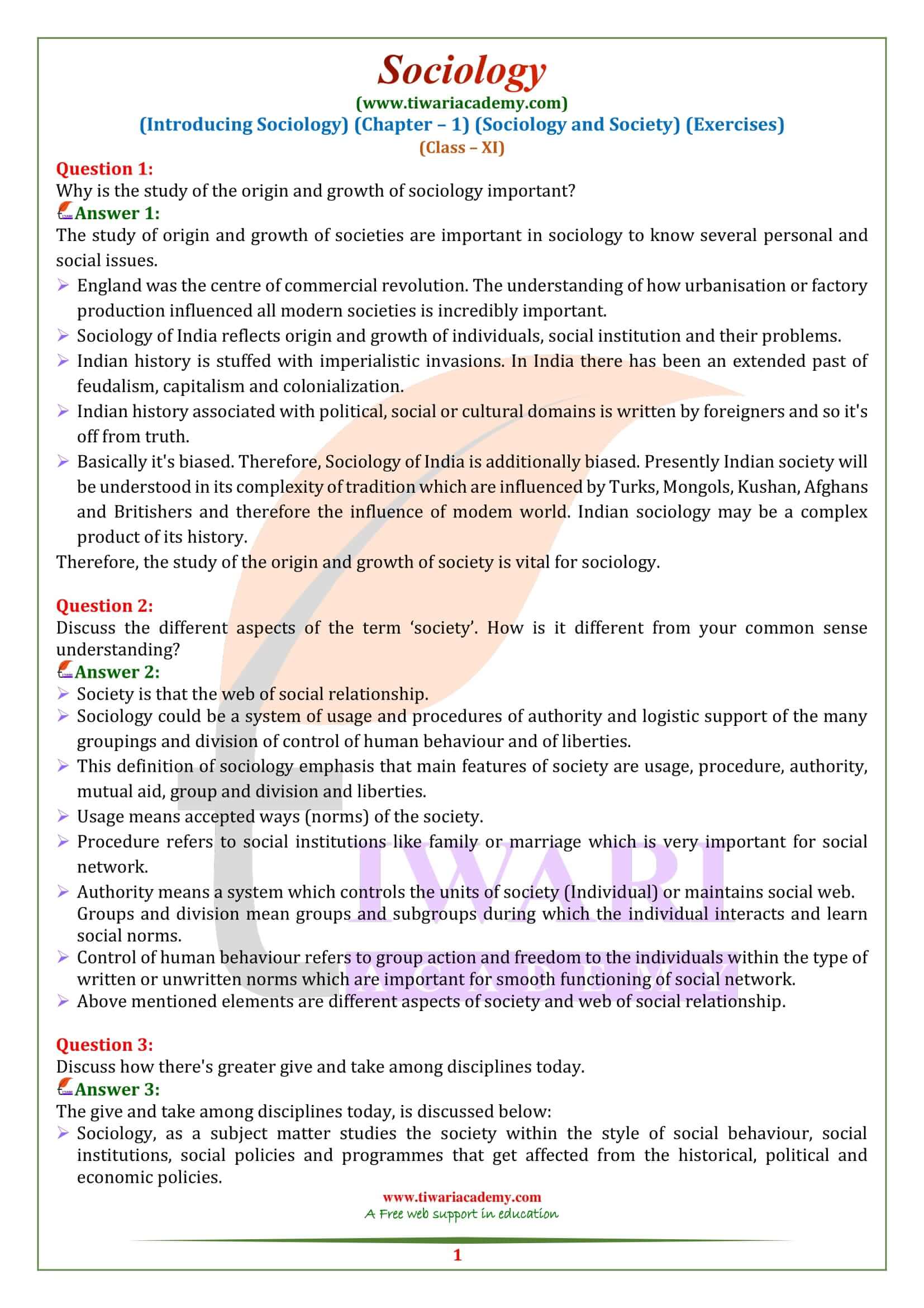 NCERT Solutions for Class 11 Sociology Chapter 1