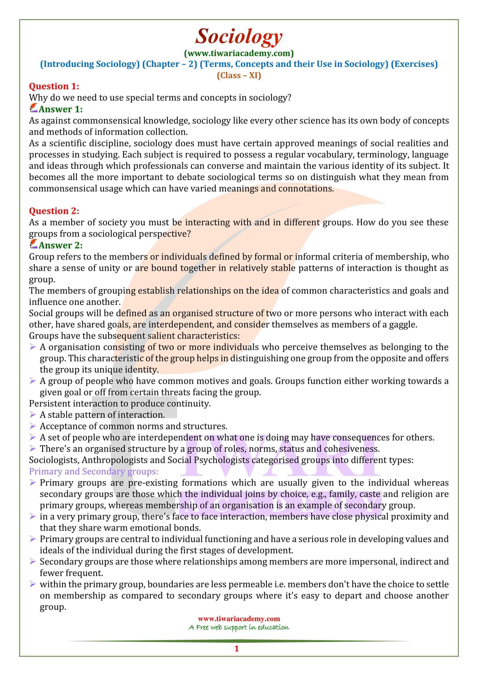 NCERT Solutions for Class 11 Sociology Chapter 2