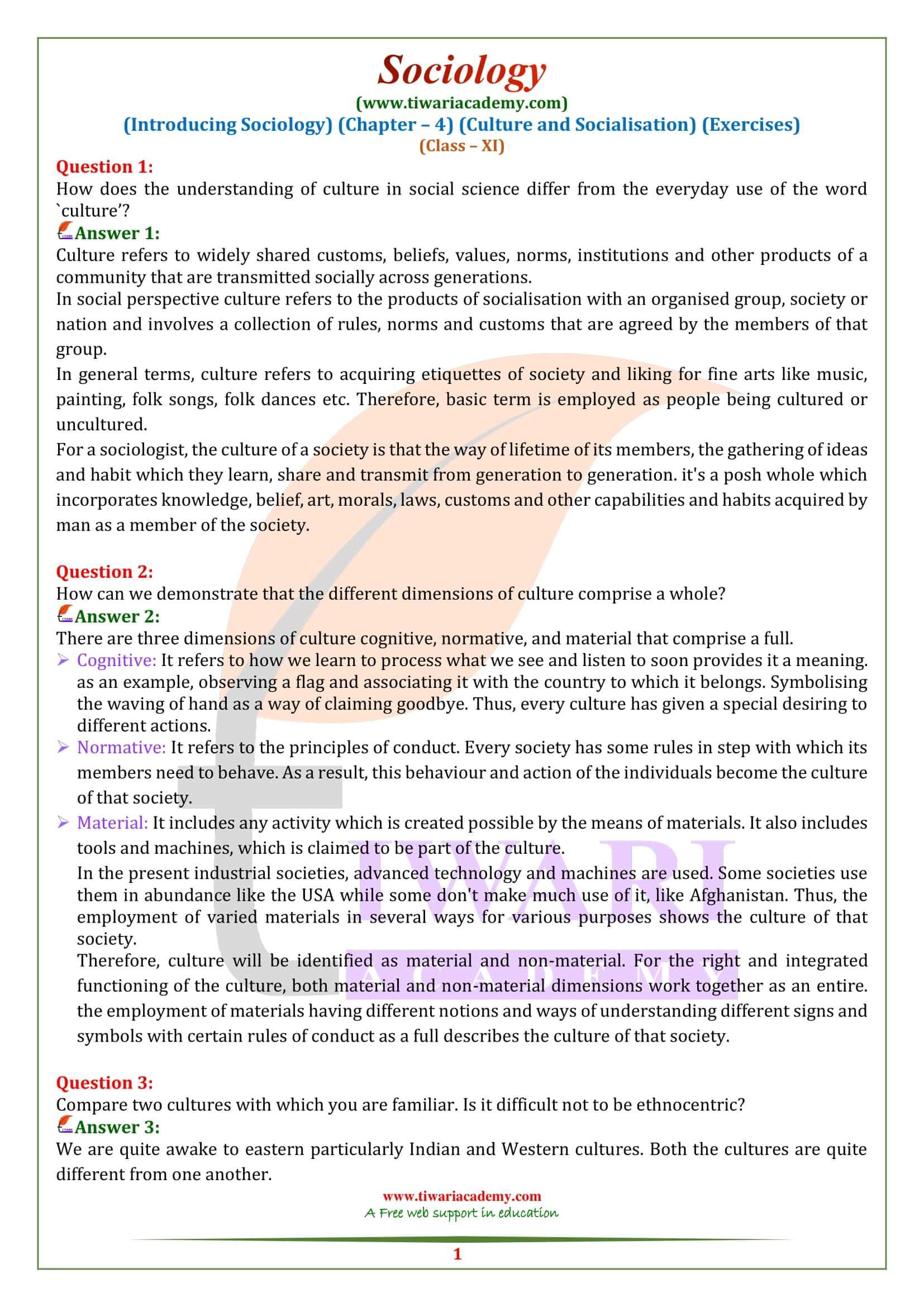 NCERT Solutions for Class 11 Sociology Chapter 4