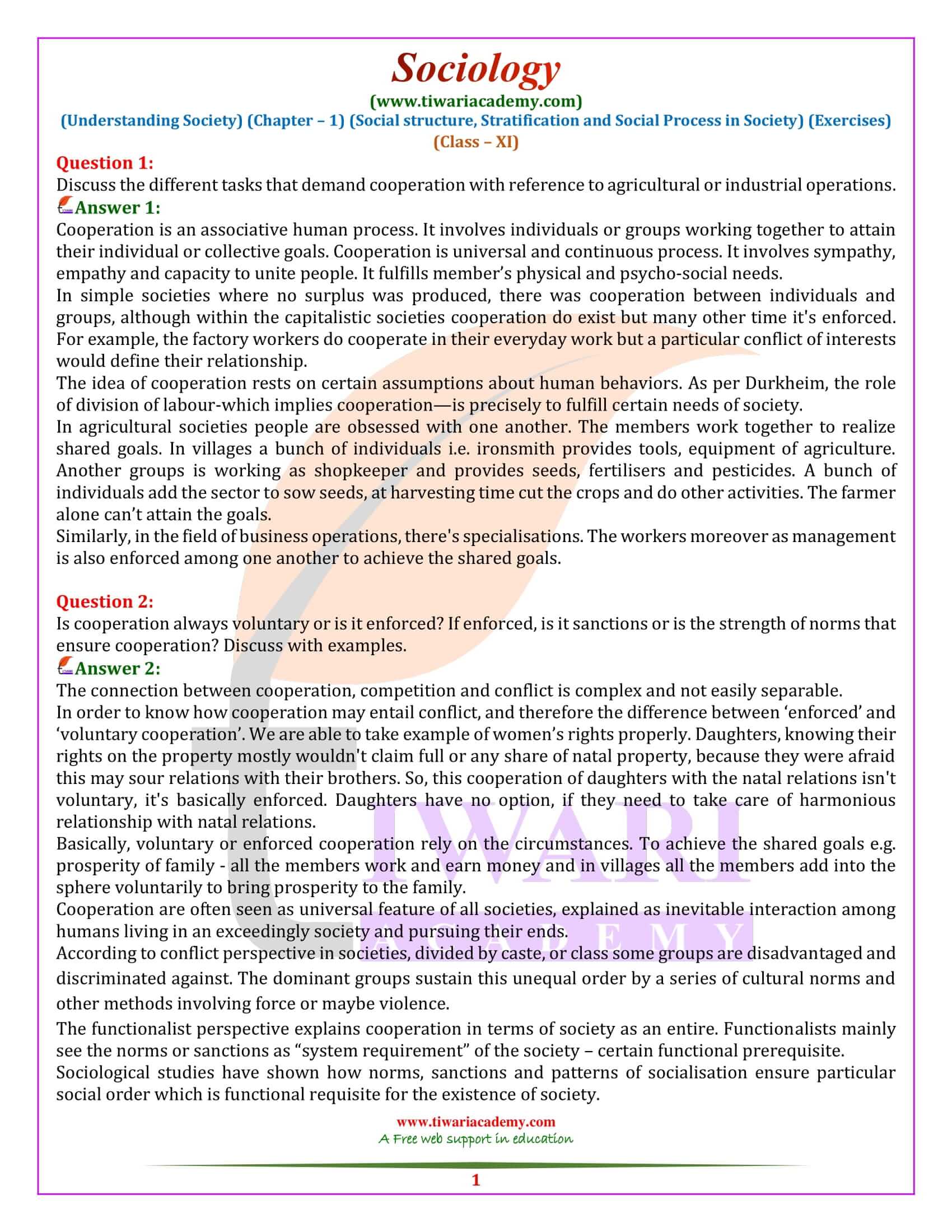NCERT Solutions for Class 11 Sociology Chapter 1 Social Structure