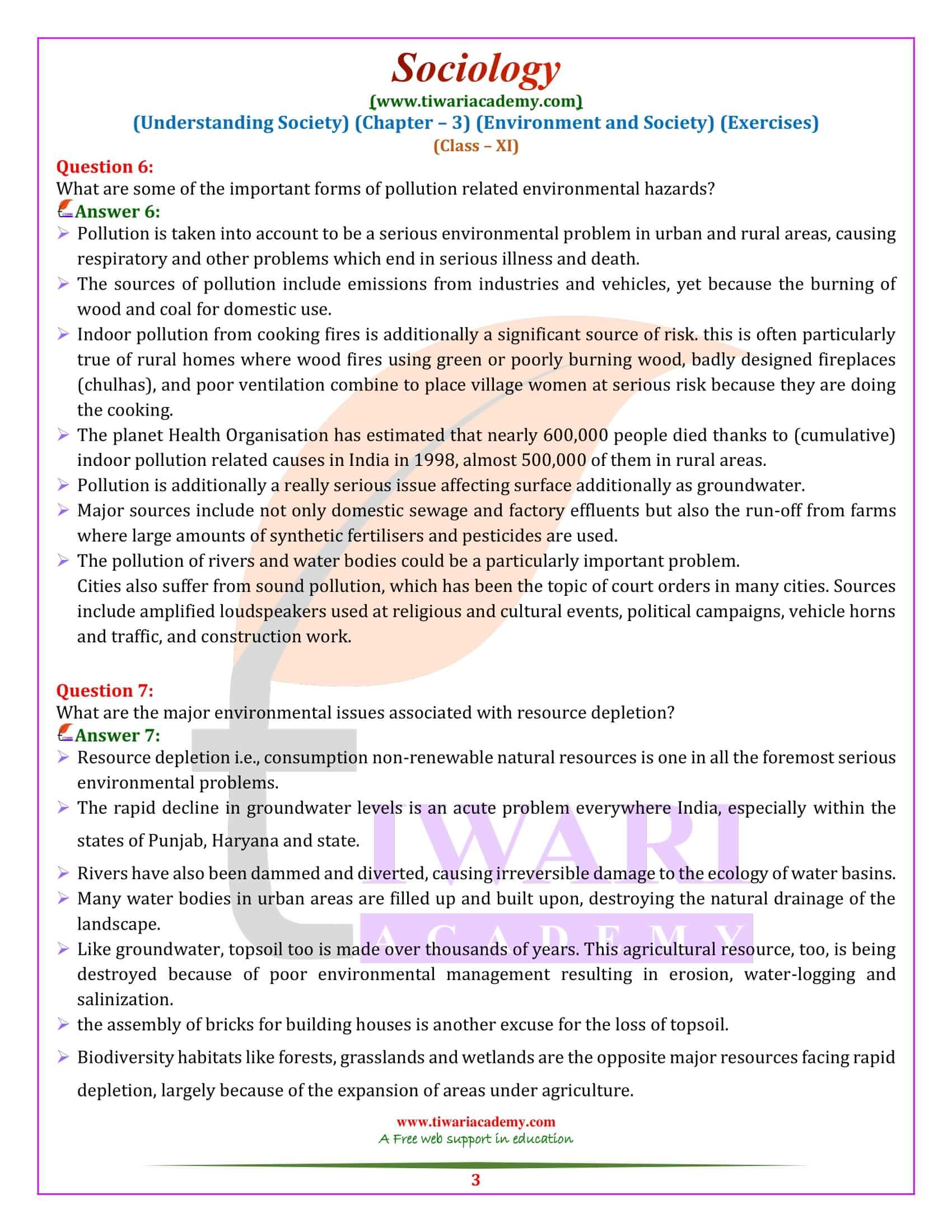 NCERT Solutions for Class 11 Sociology Chapter 3 Question Answers