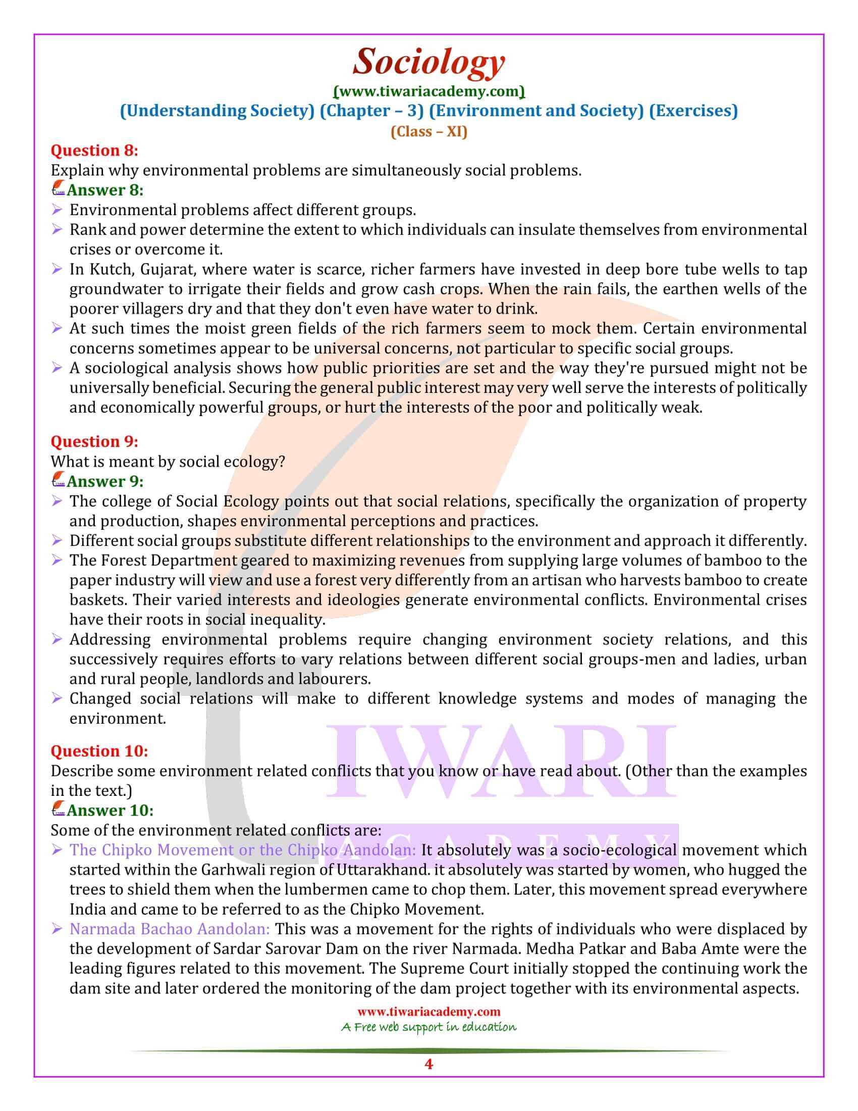 NCERT Solutions for Class 11 Sociology Chapter 3 Answers Guide