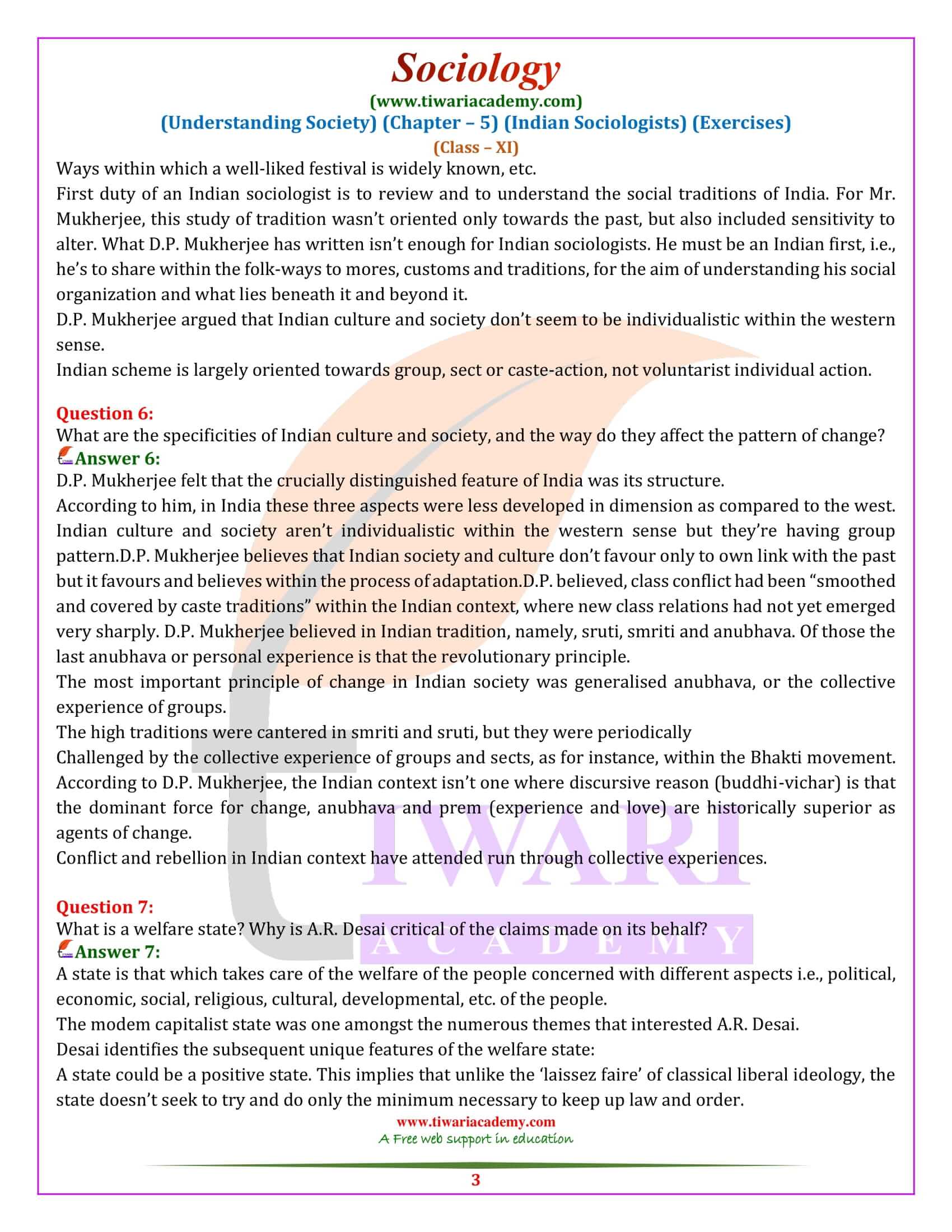 NCERT Solutions for Class 11 Sociology Chapter 5 in English Medium