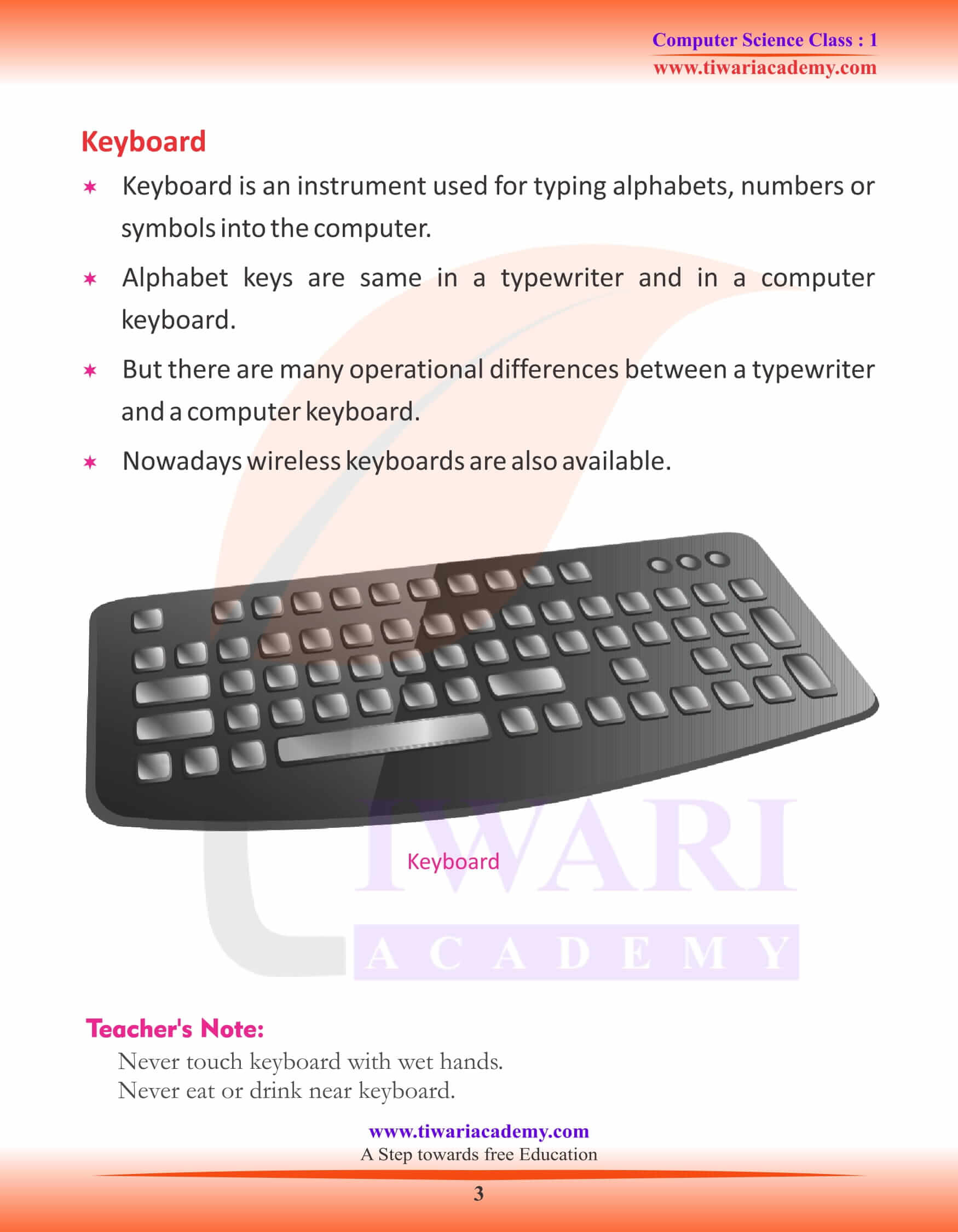 NCERT Solutions for Class 1 Computer Chapter 2 Parts of Computer - Keyboard