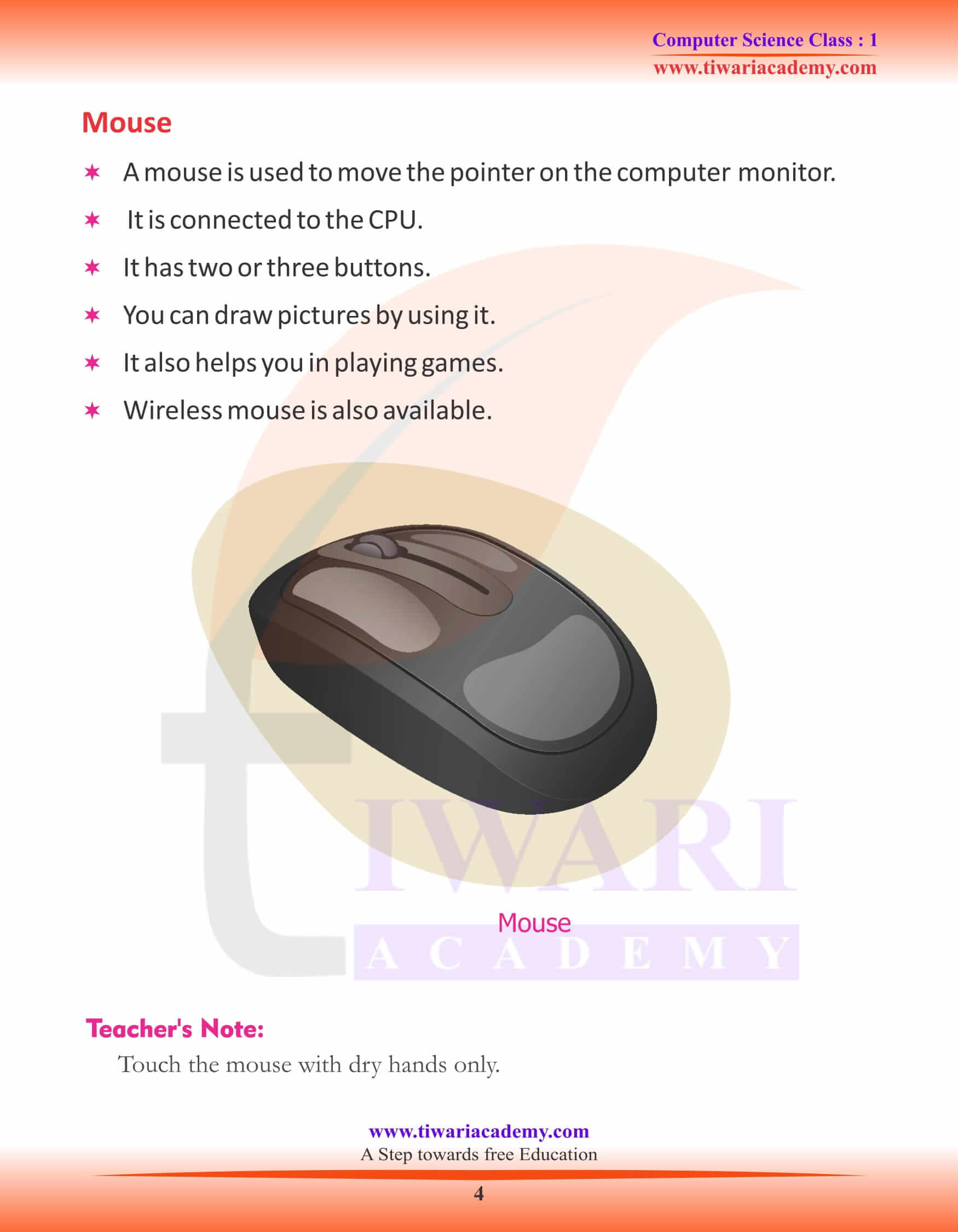 NCERT Solutions for Class 1 Computer Chapter 2 Parts of Computer - Mouse