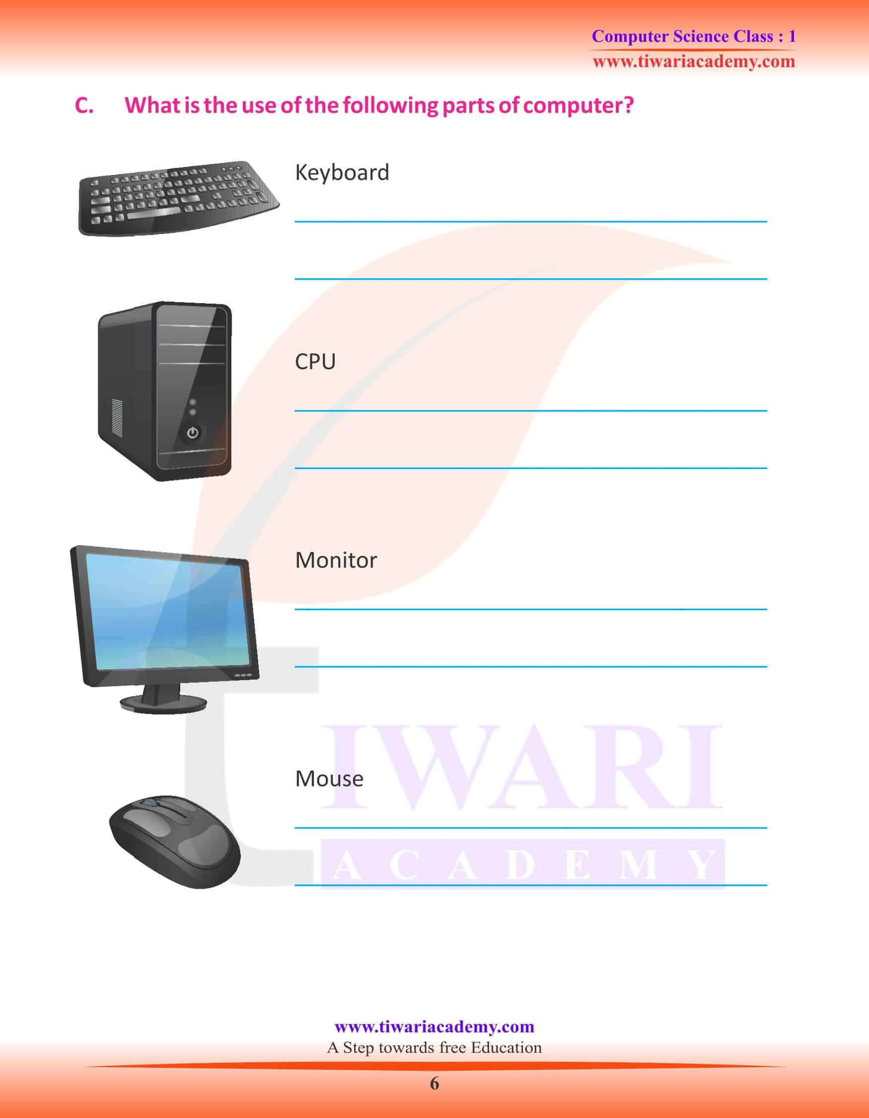 NCERT Solutions for Class 1 Computer Chapter 2 Worksheets