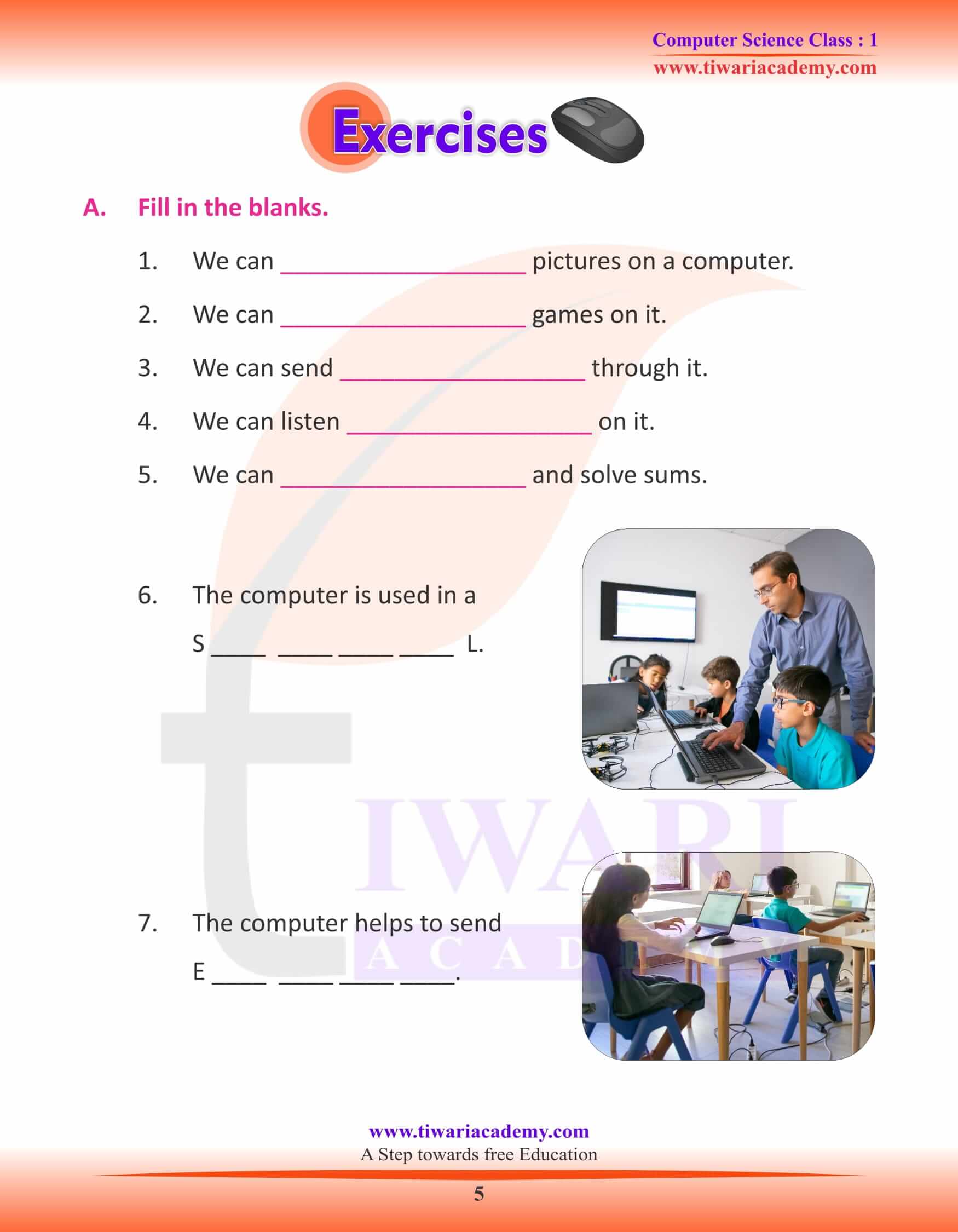 NCERT Solutions for Class 1 Computer Chapter 4 Question Answers