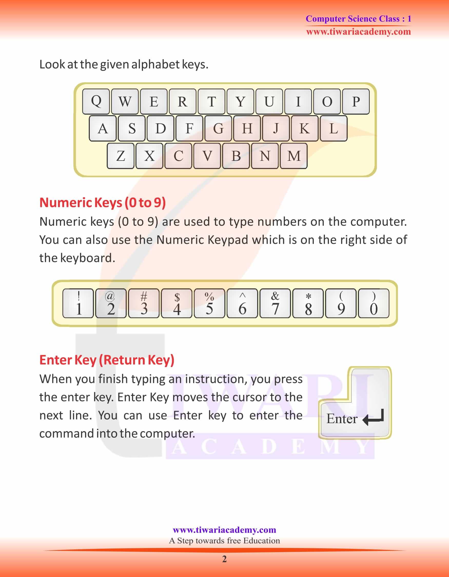 NCERT Solutions for Class 1 Computer Chapter 6 Exercises
