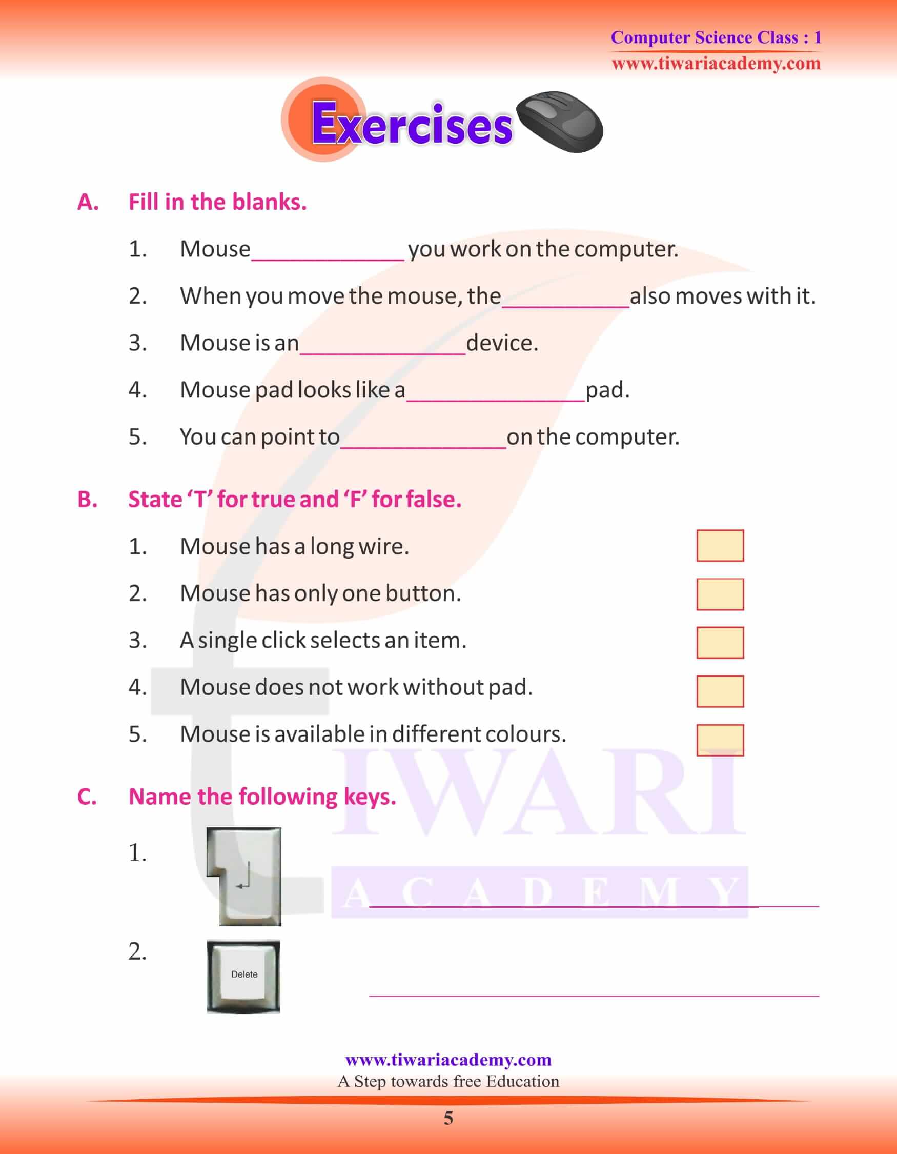 NCERT Solutions for Class 1 Computer Chapter 7 Question Answers