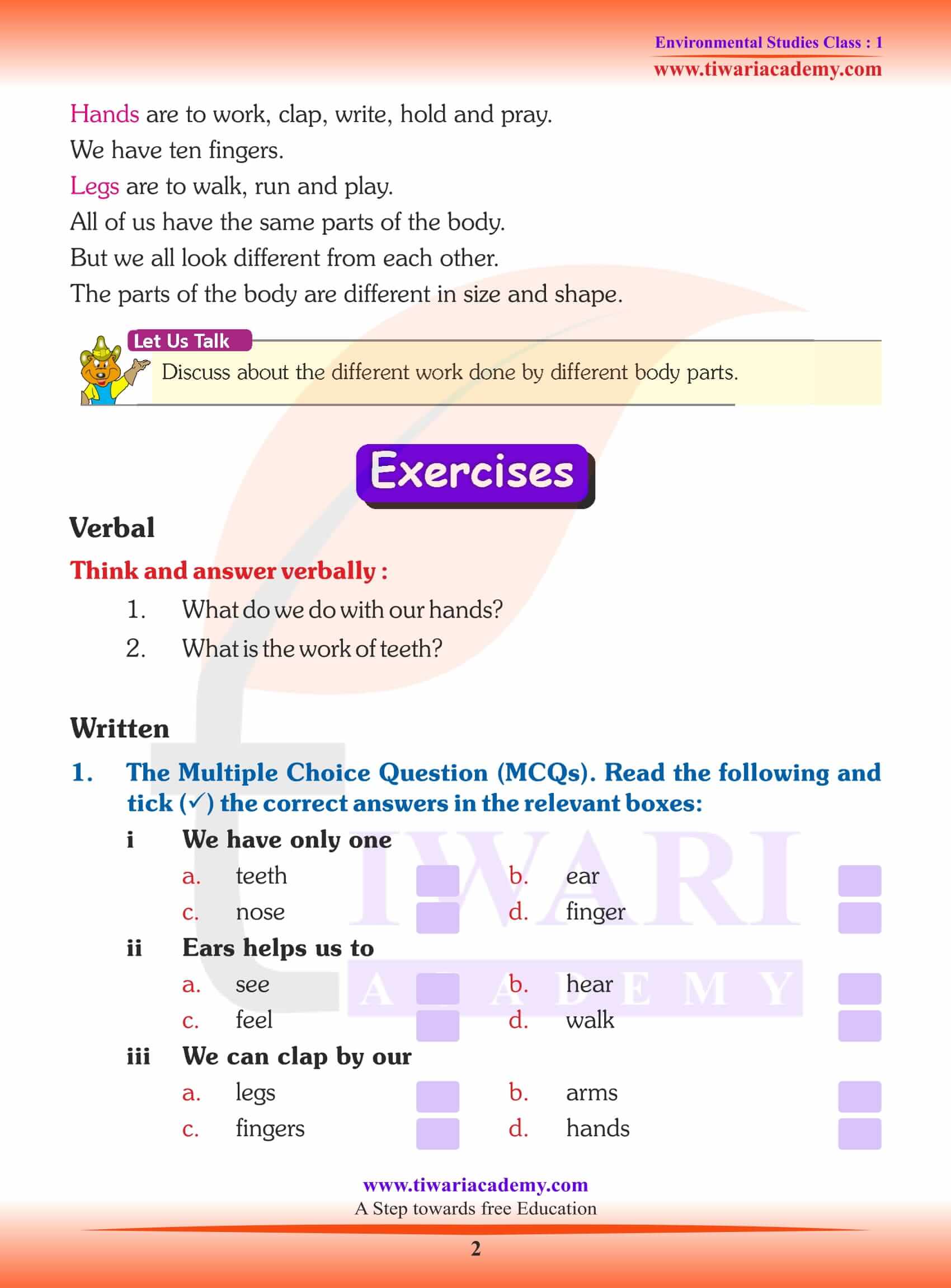 Class 1 EVS My Body - Explanation
