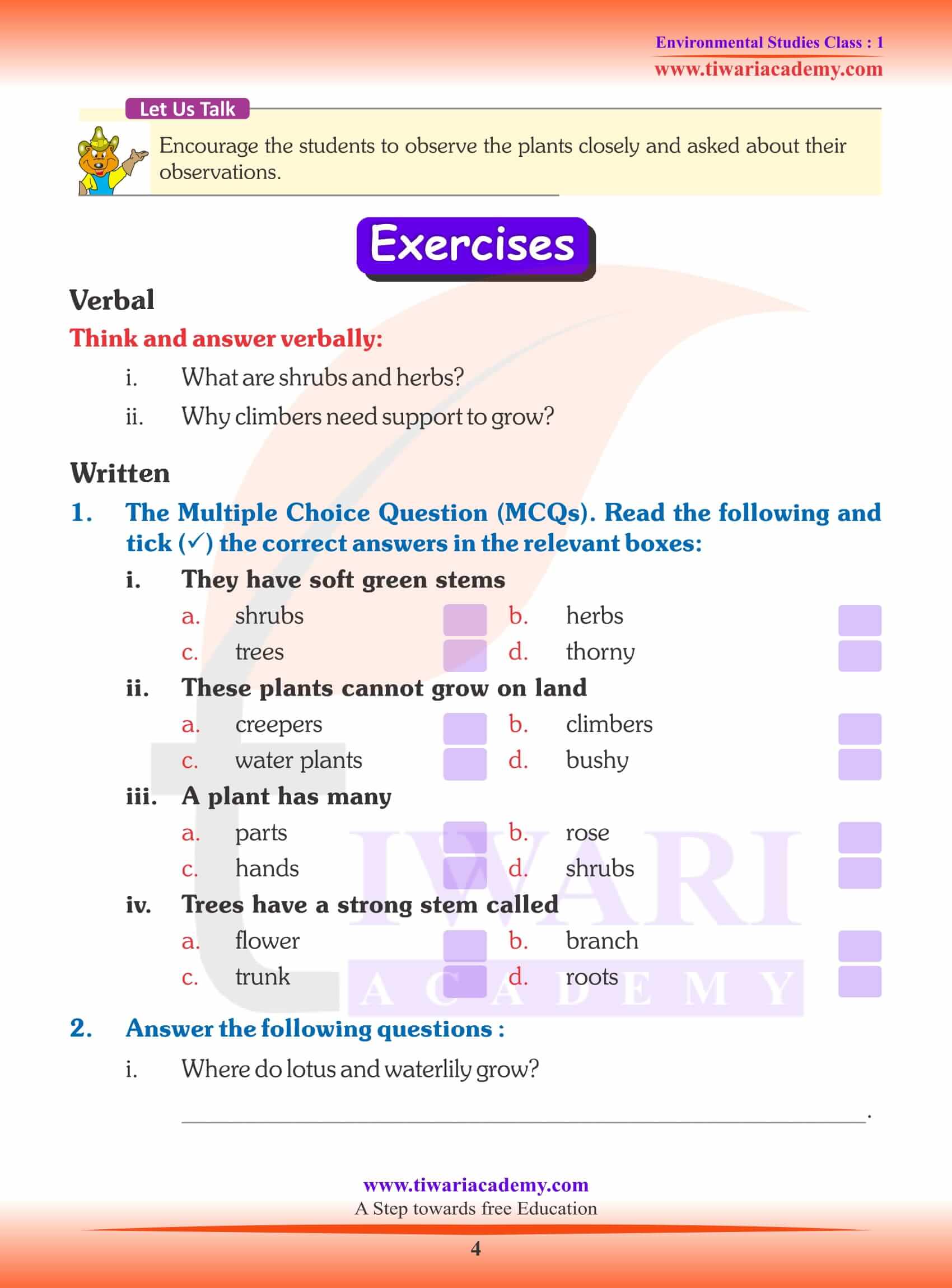 NCERT Solutions for Class 1 EVS Chapter 10 Worksheets