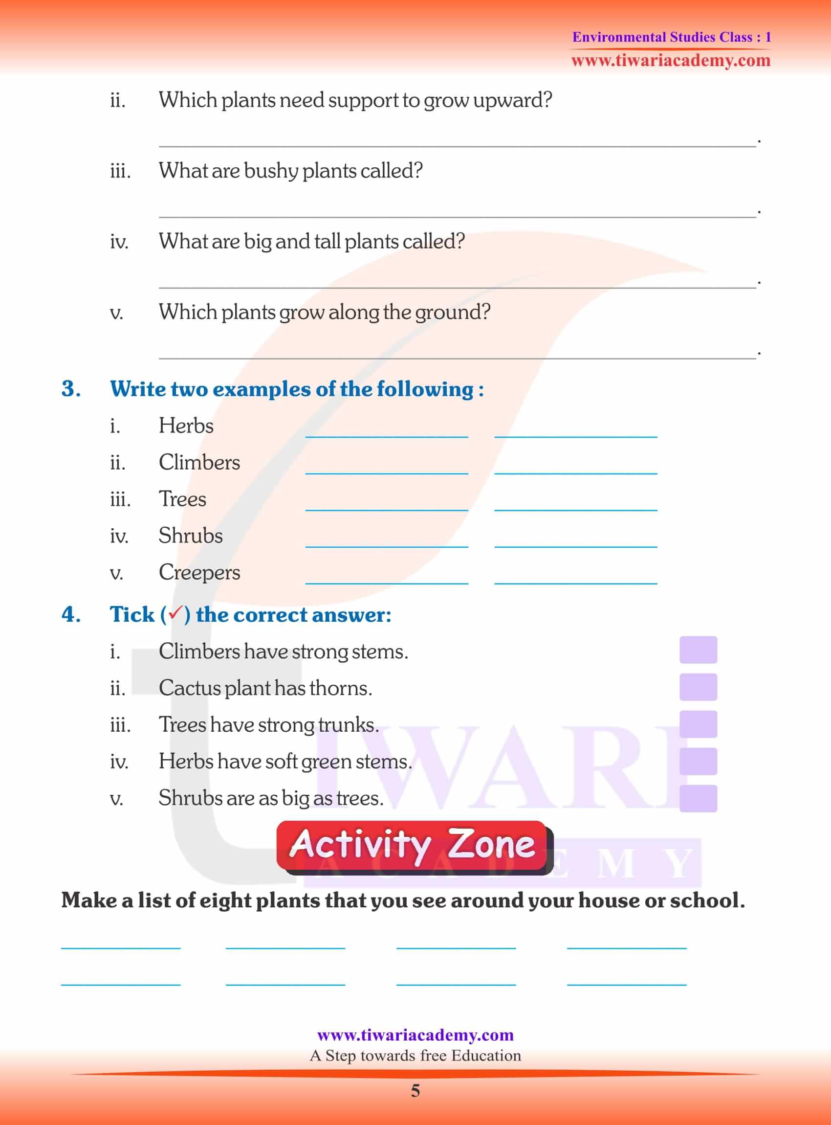 NCERT Solutions for Class 1 EVS Chapter 10 QA