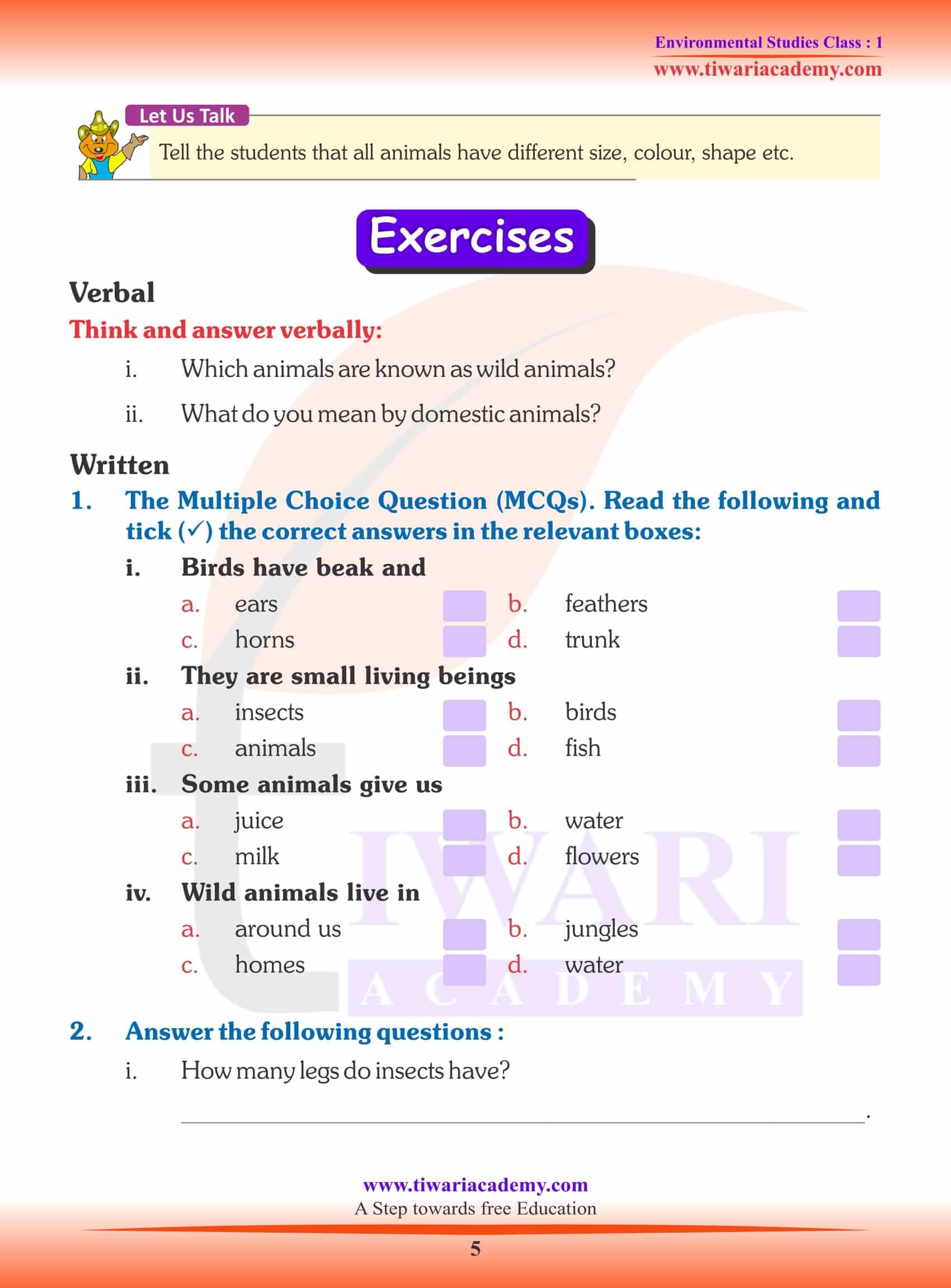 NCERT Solutions for Class 1 EVS Chapter 11 Questions