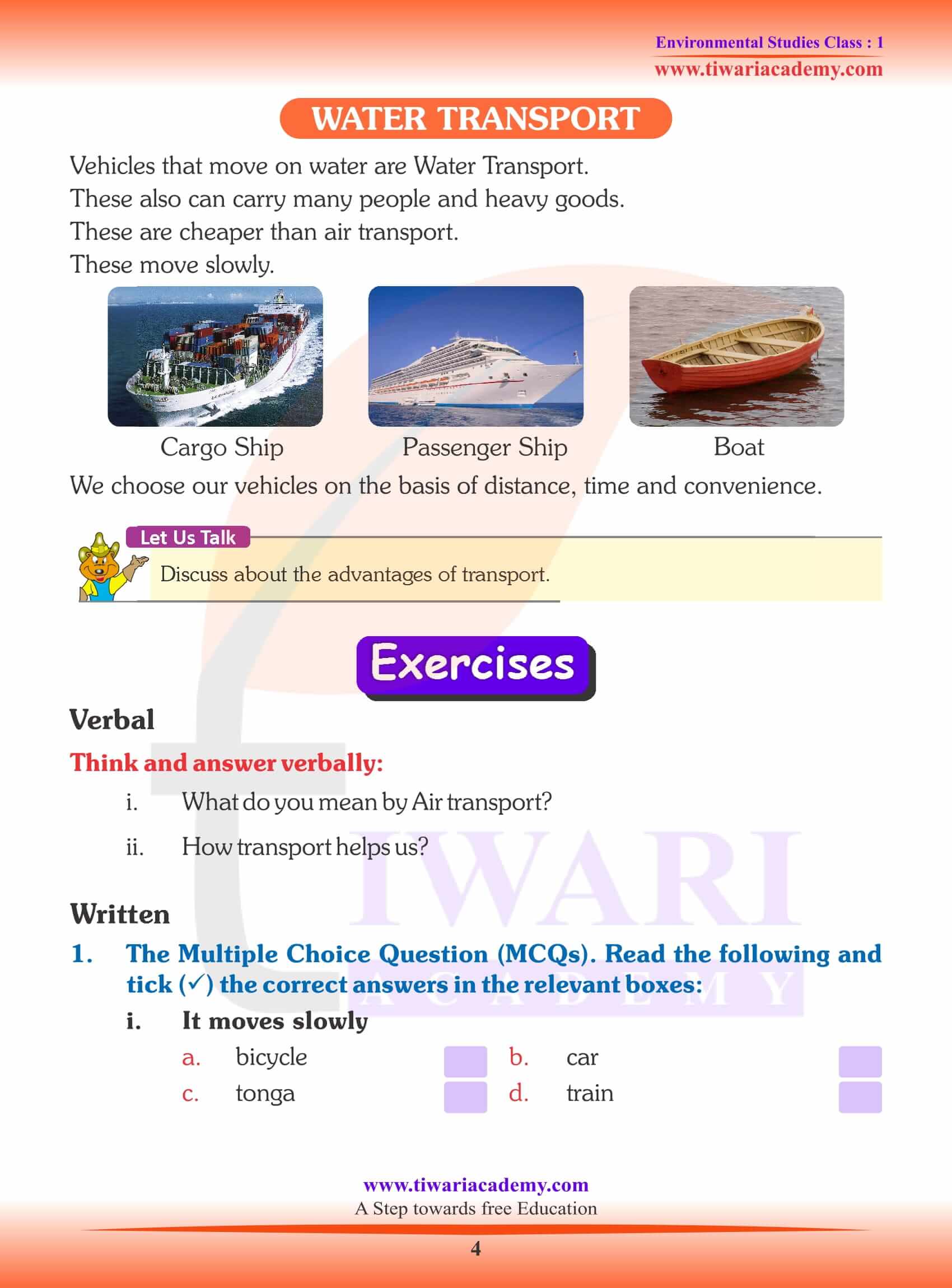 NCERT Solutions for Class 1 EVS Chapter 12 Exercises