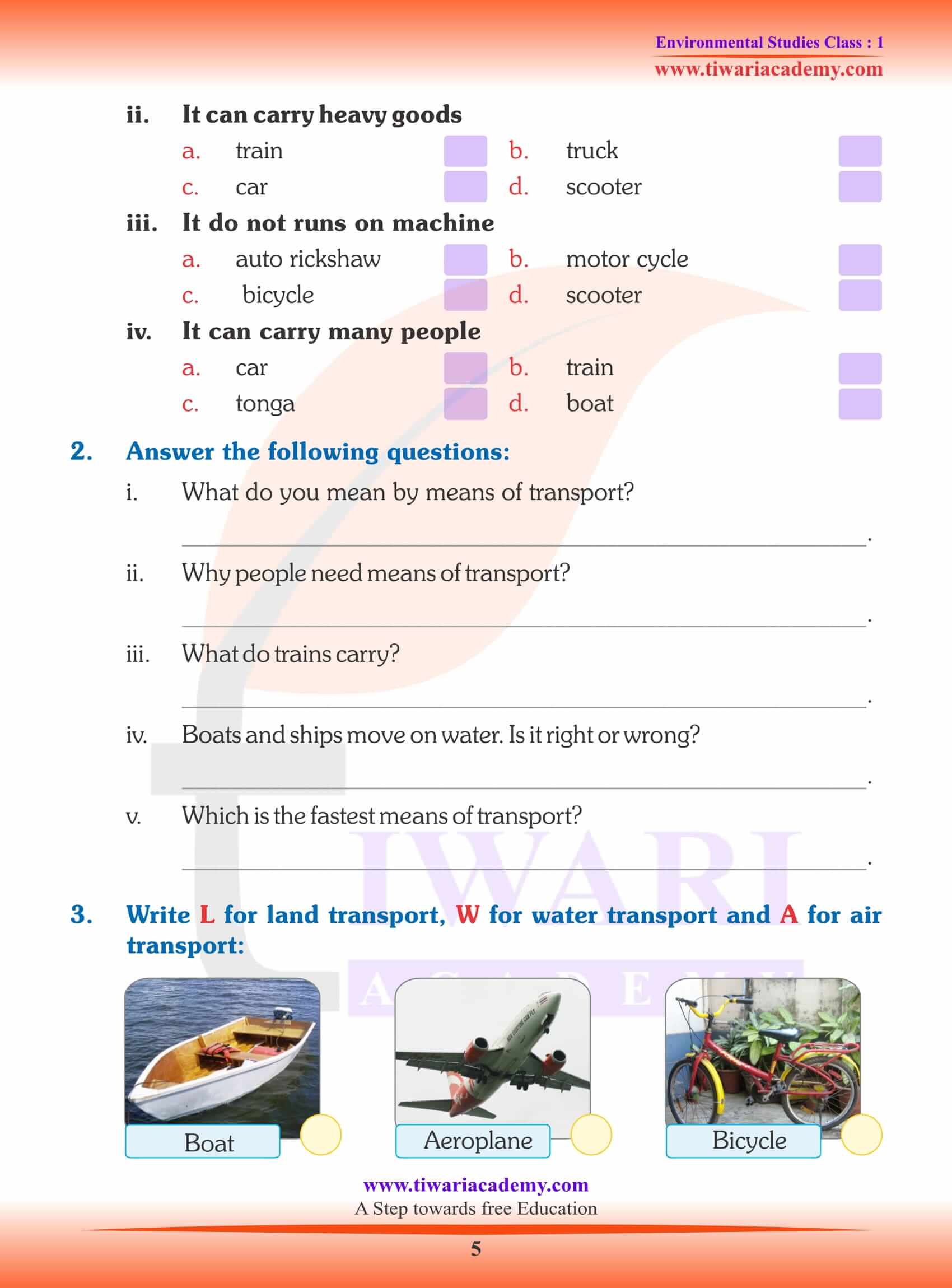 NCERT Solutions for Class 1 EVS Chapter 12 Assignments