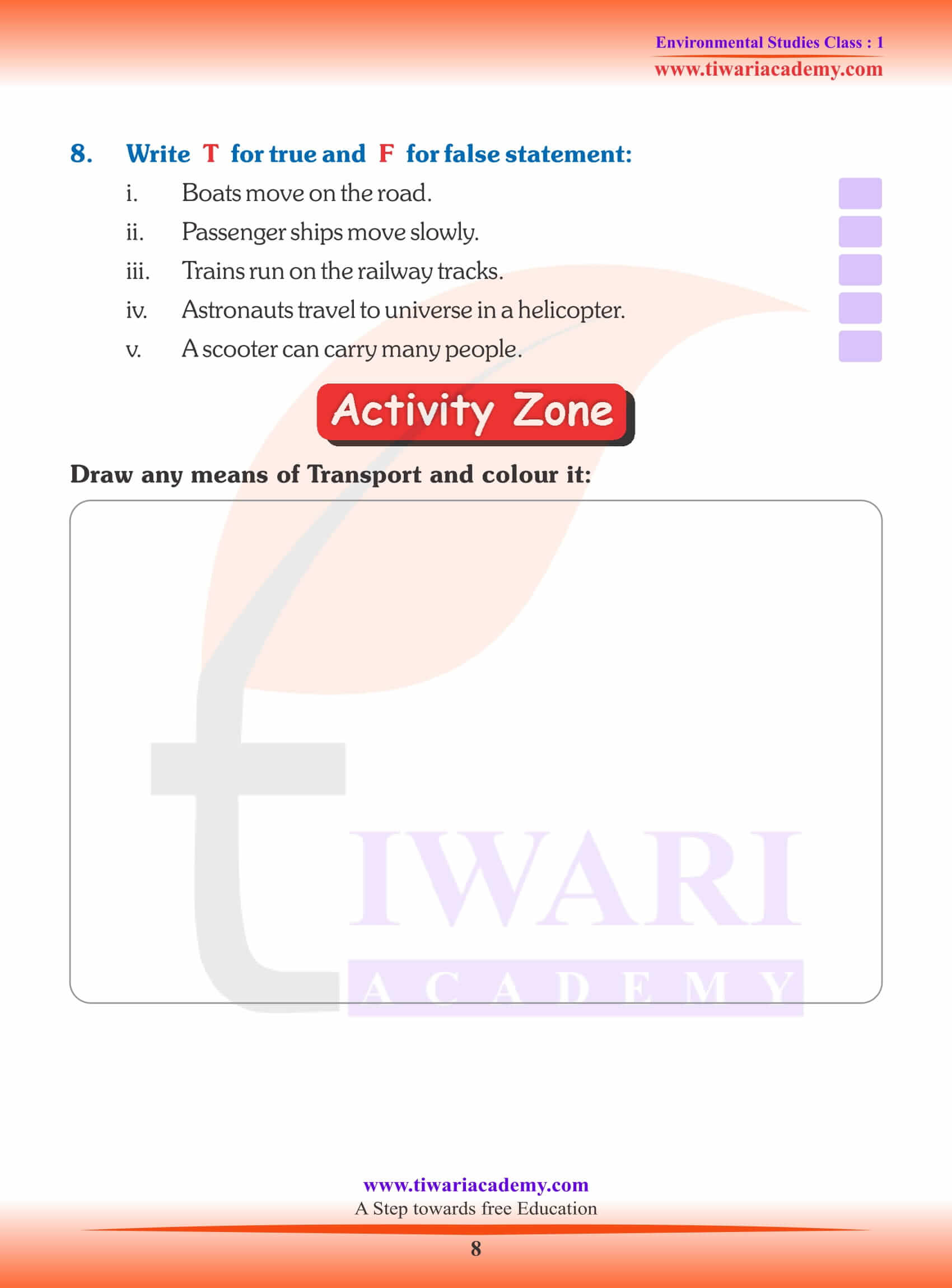 NCERT Solutions for Class 1 EVS Chapter 12 Activity