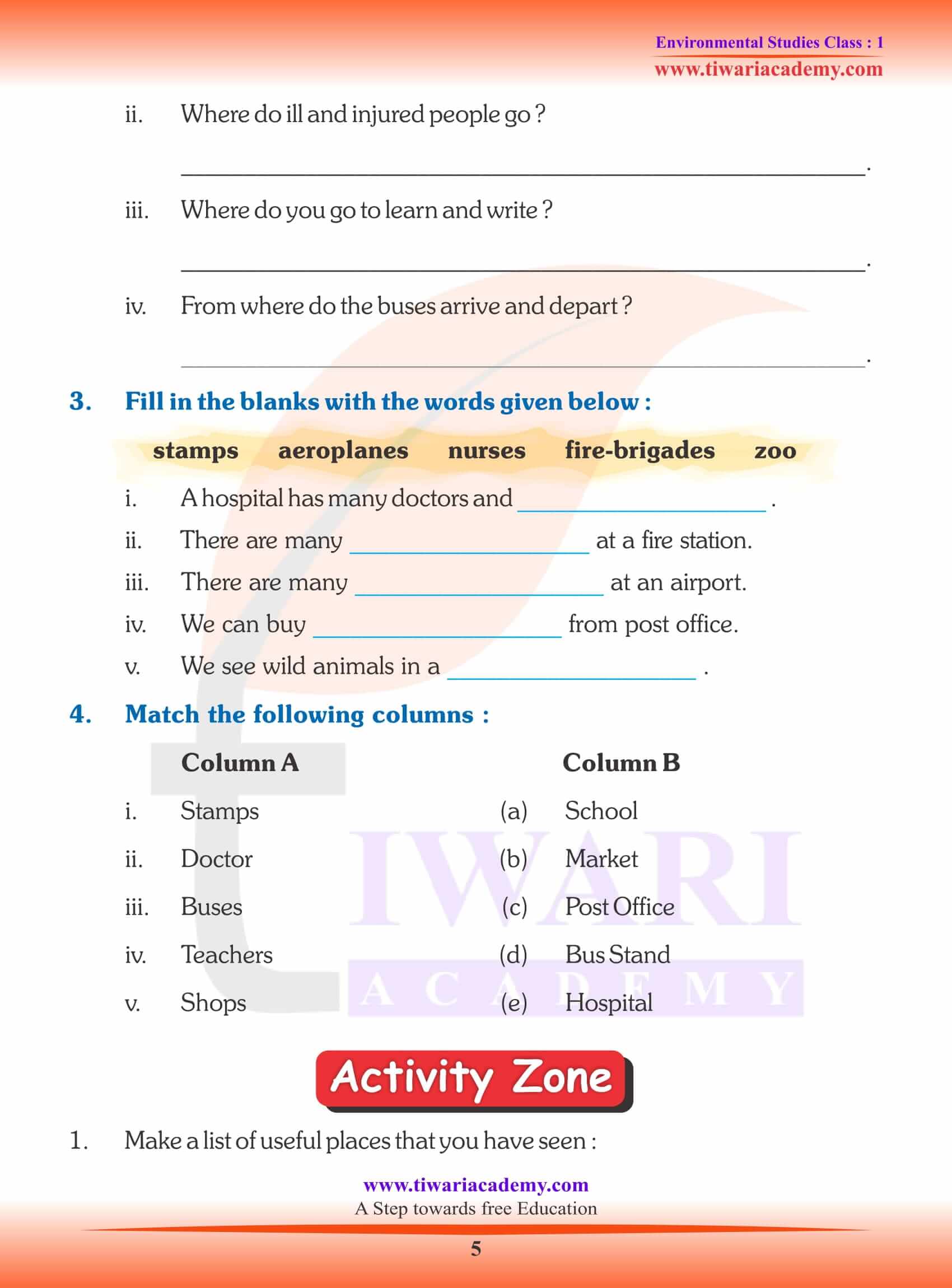 NCERT Solutions for Class 1 EVS Chapter 13 Worksheets