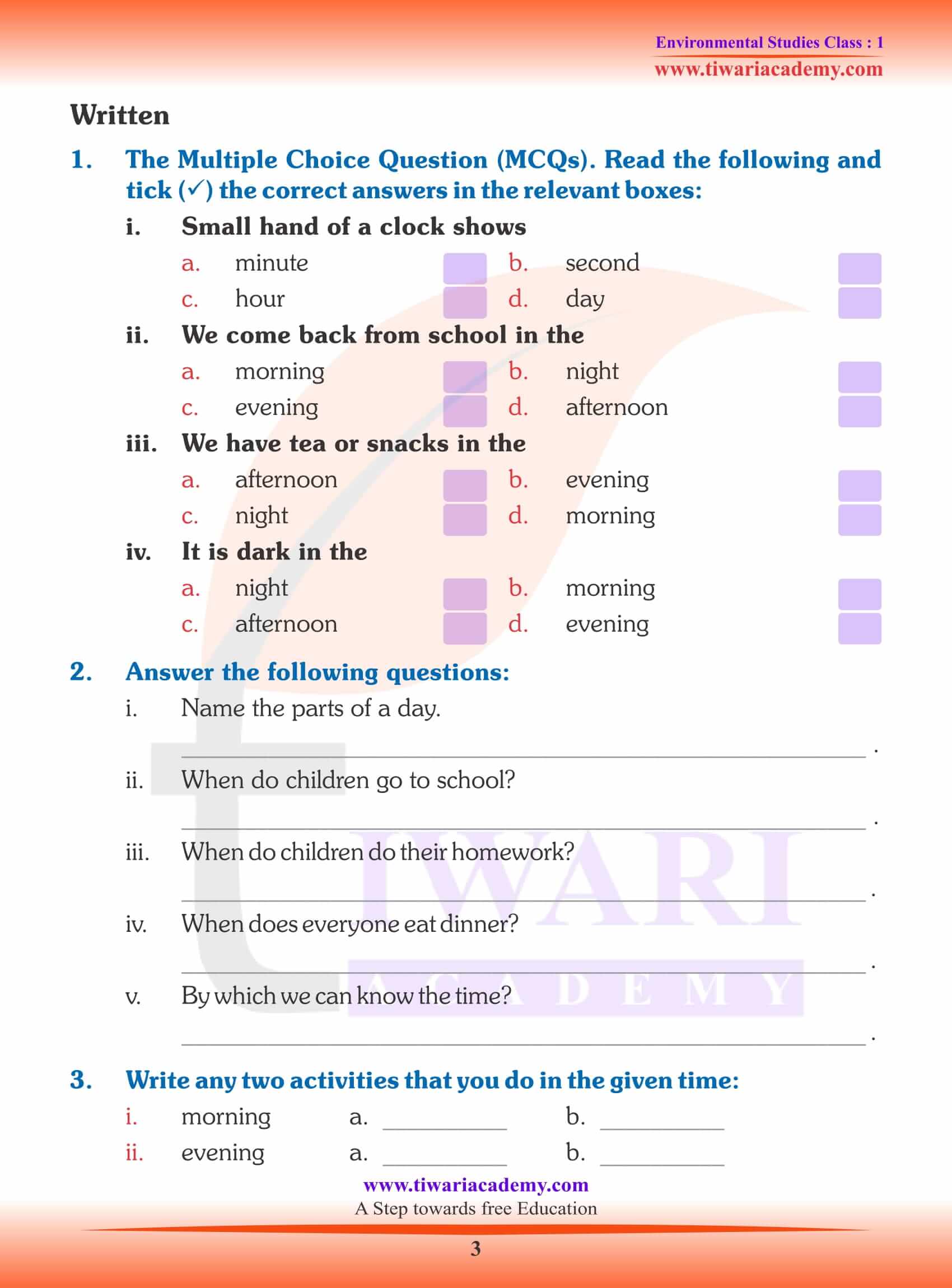 holiday homework class 1 evs