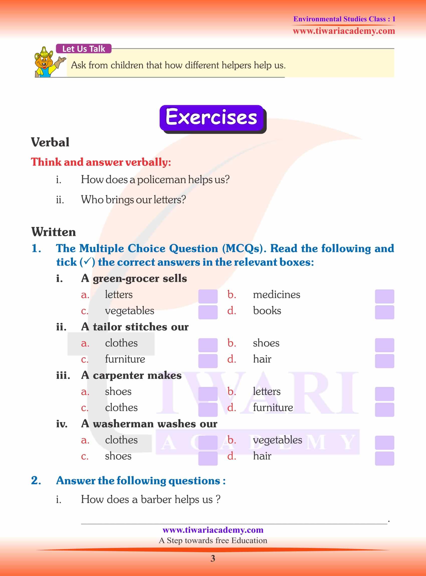 NCERT Solutions for Class 1 EVS Chapter 15 Question Answers