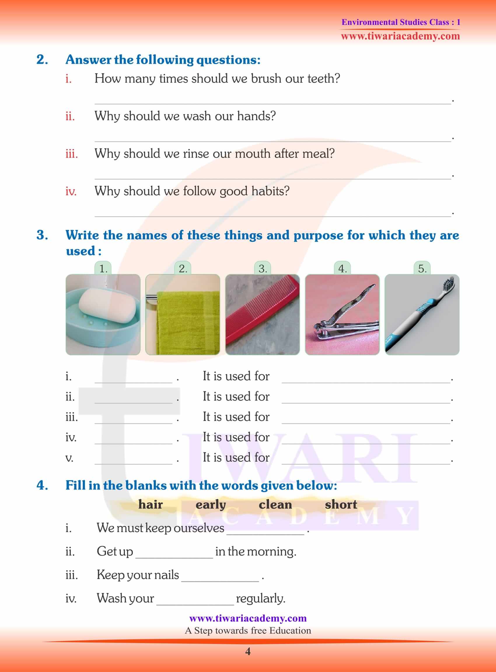 NCERT Solutions for Class 1 EVS Chapter 2 Worksheets