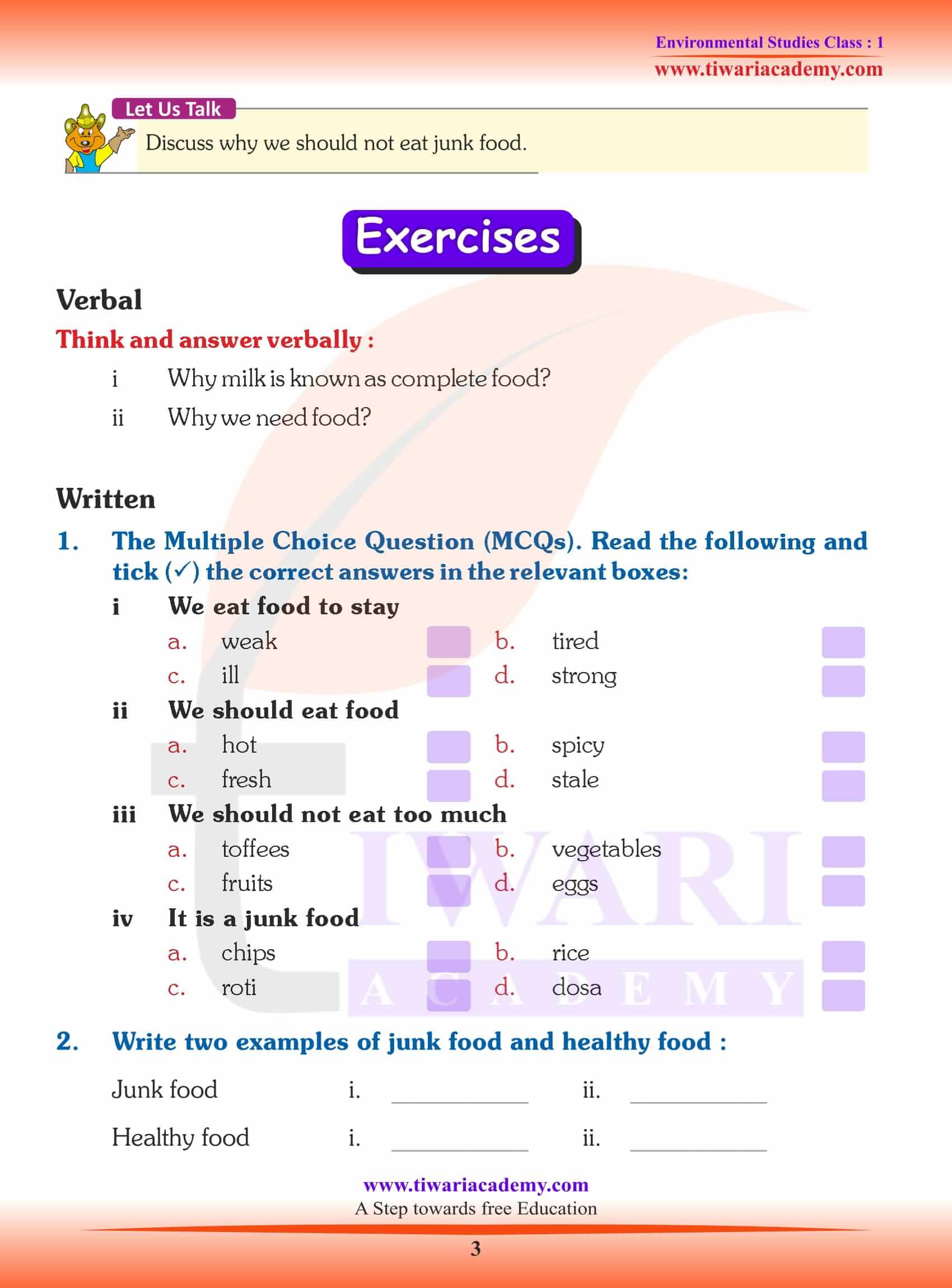 NCERT Solutions for Class 1 EVS Chapter 3 Assignments
