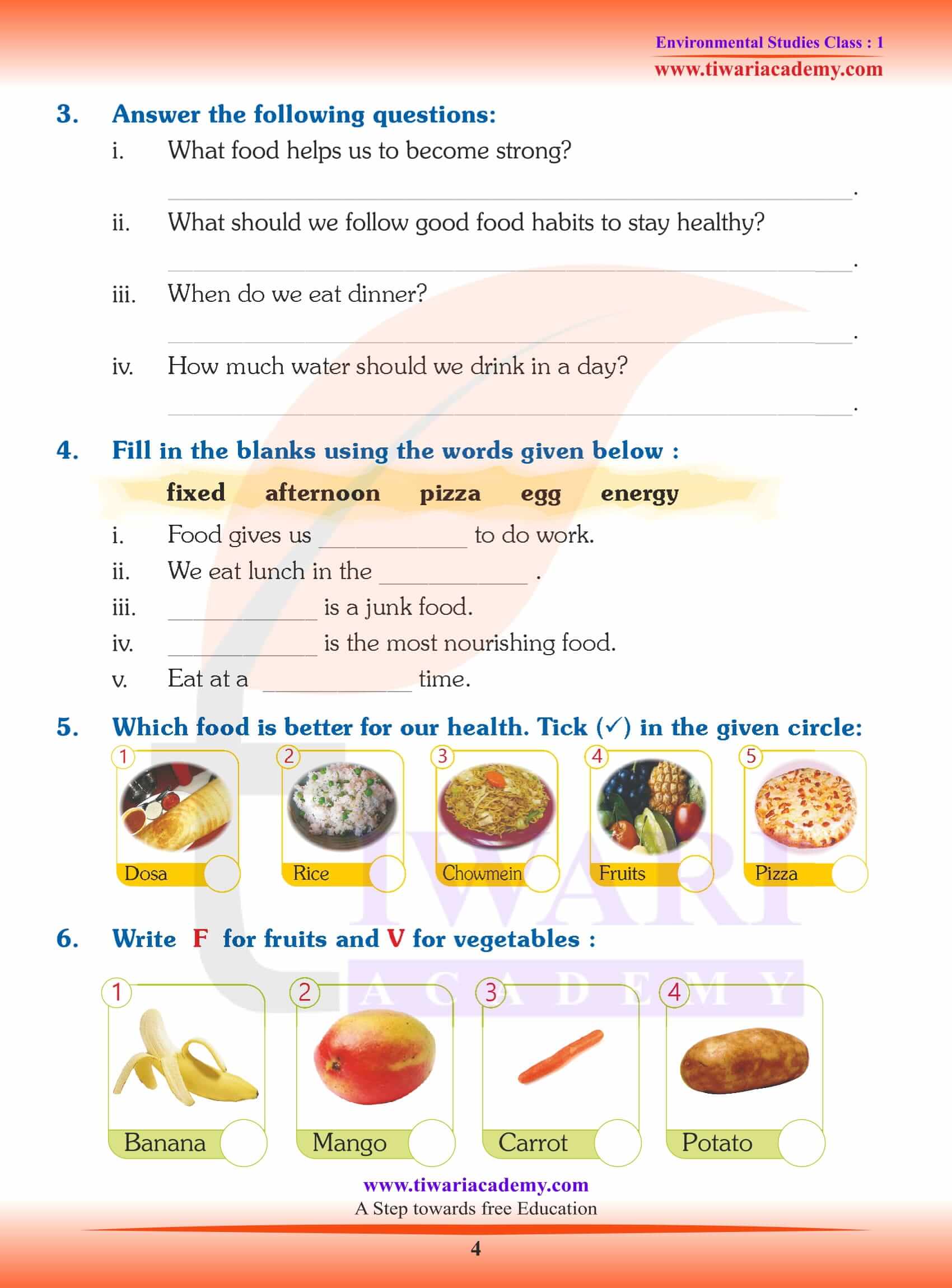 NCERT Solutions for Class 1 EVS Chapter 3 Worksheets