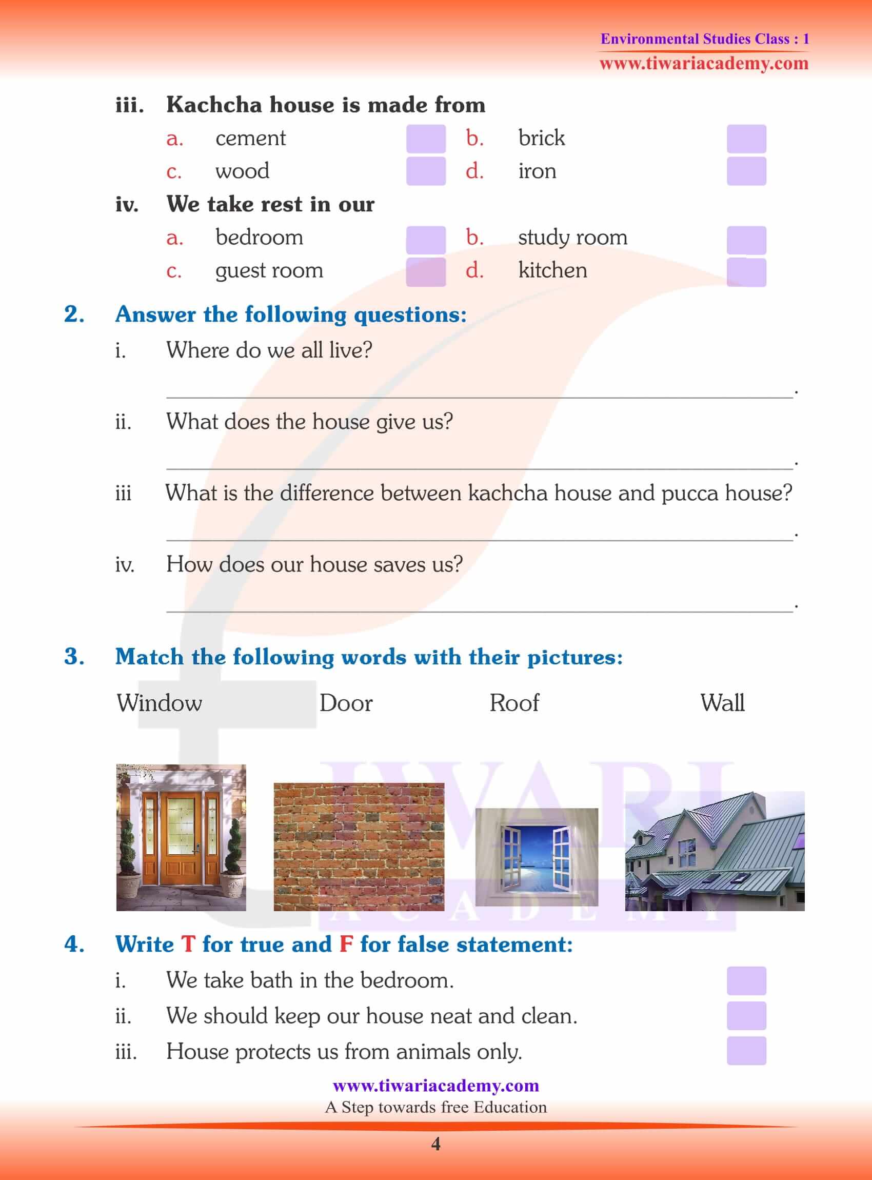 NCERT Solutions for Class 1 EVS Chapter 6 Worksheets