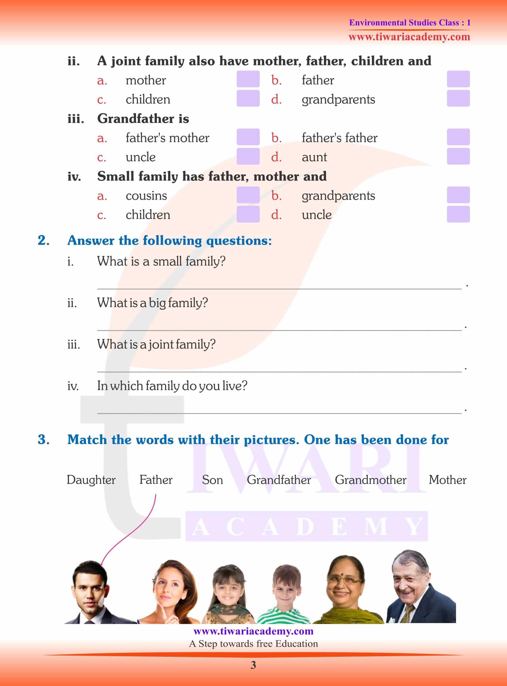 NCERT Solutions for Class 1 EVS Chapter 7 Worksheets