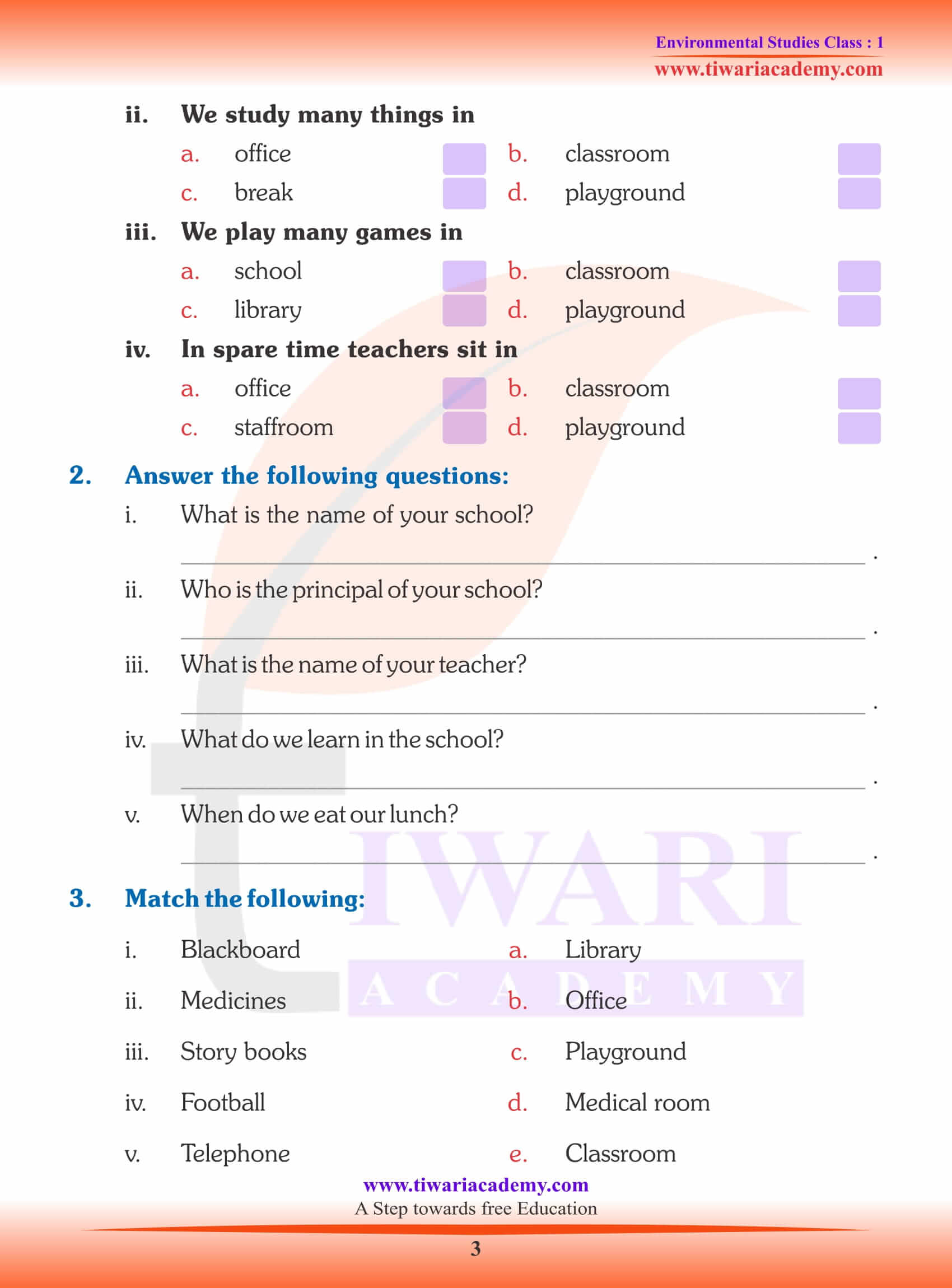 NCERT Solutions for Class 1 EVS Chapter 8 Assignments