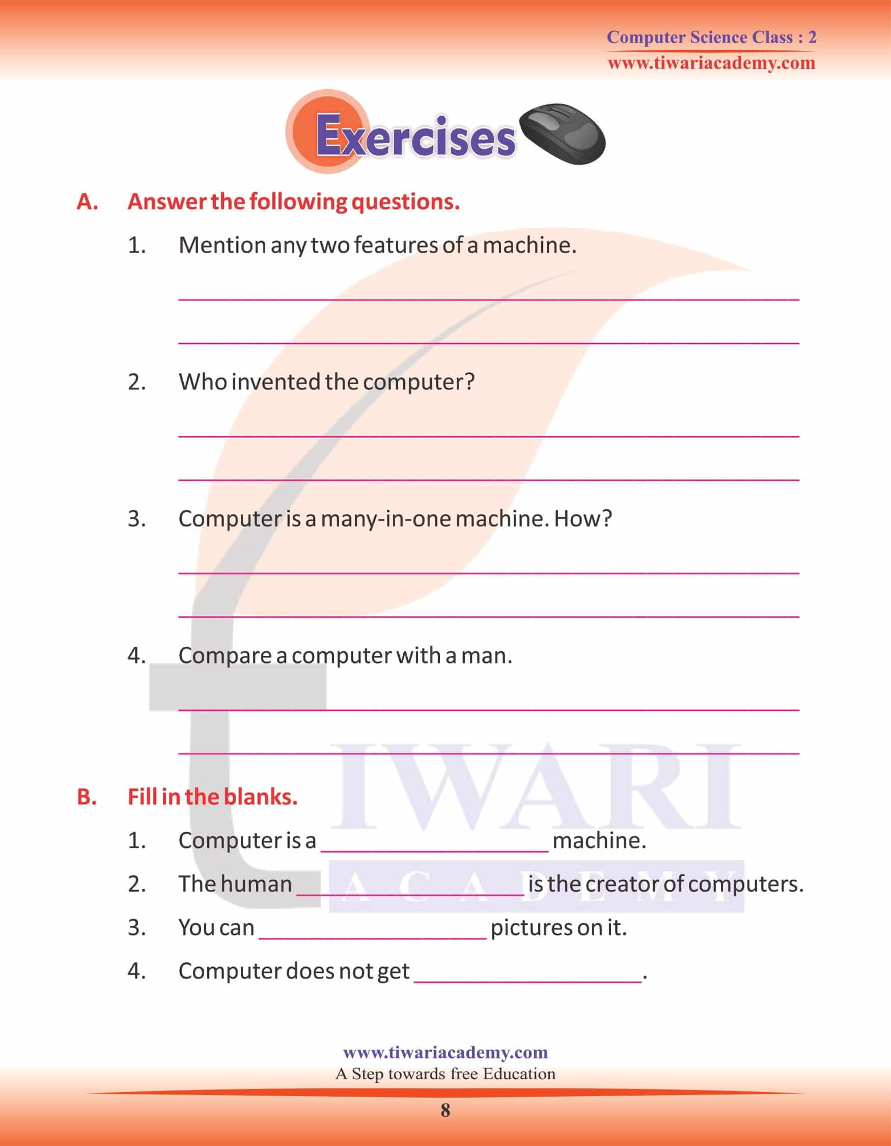 NCERT Solutions for Class 2 Computer Science Worksheet