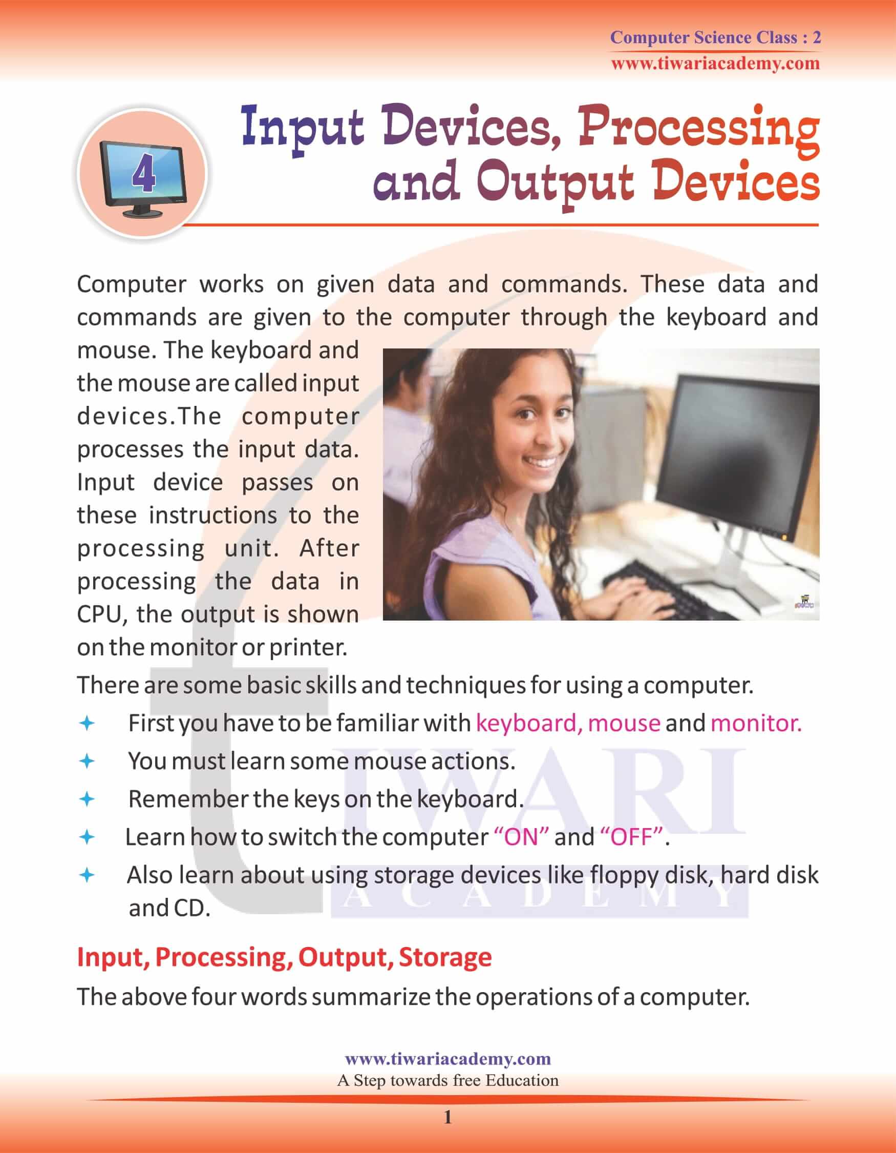 NCERT Solutions for Class 2 Computer Science 4 Input and Output Devices