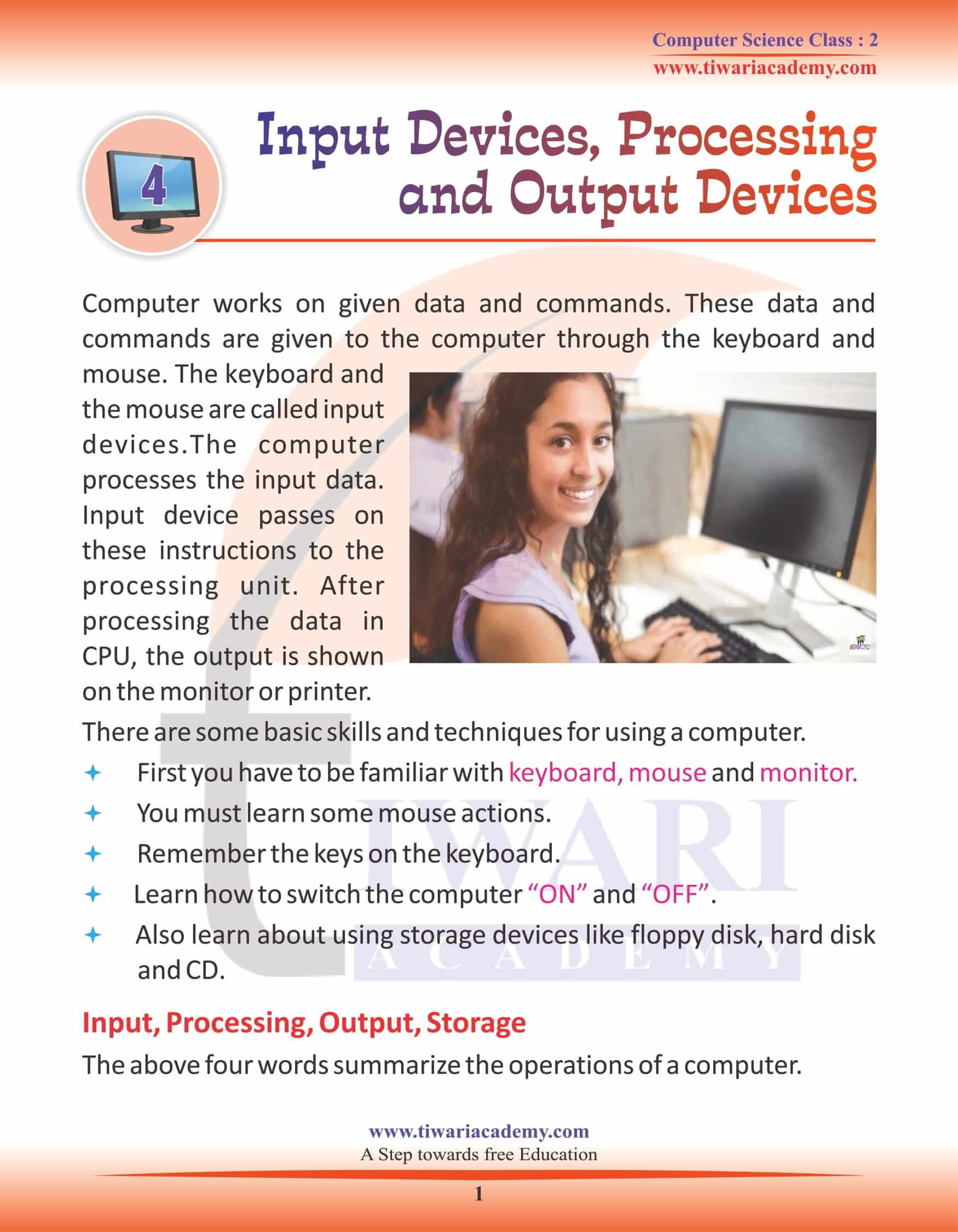 NCERT Solutions for Class 2 Computer Science 4 Input and Output Devices