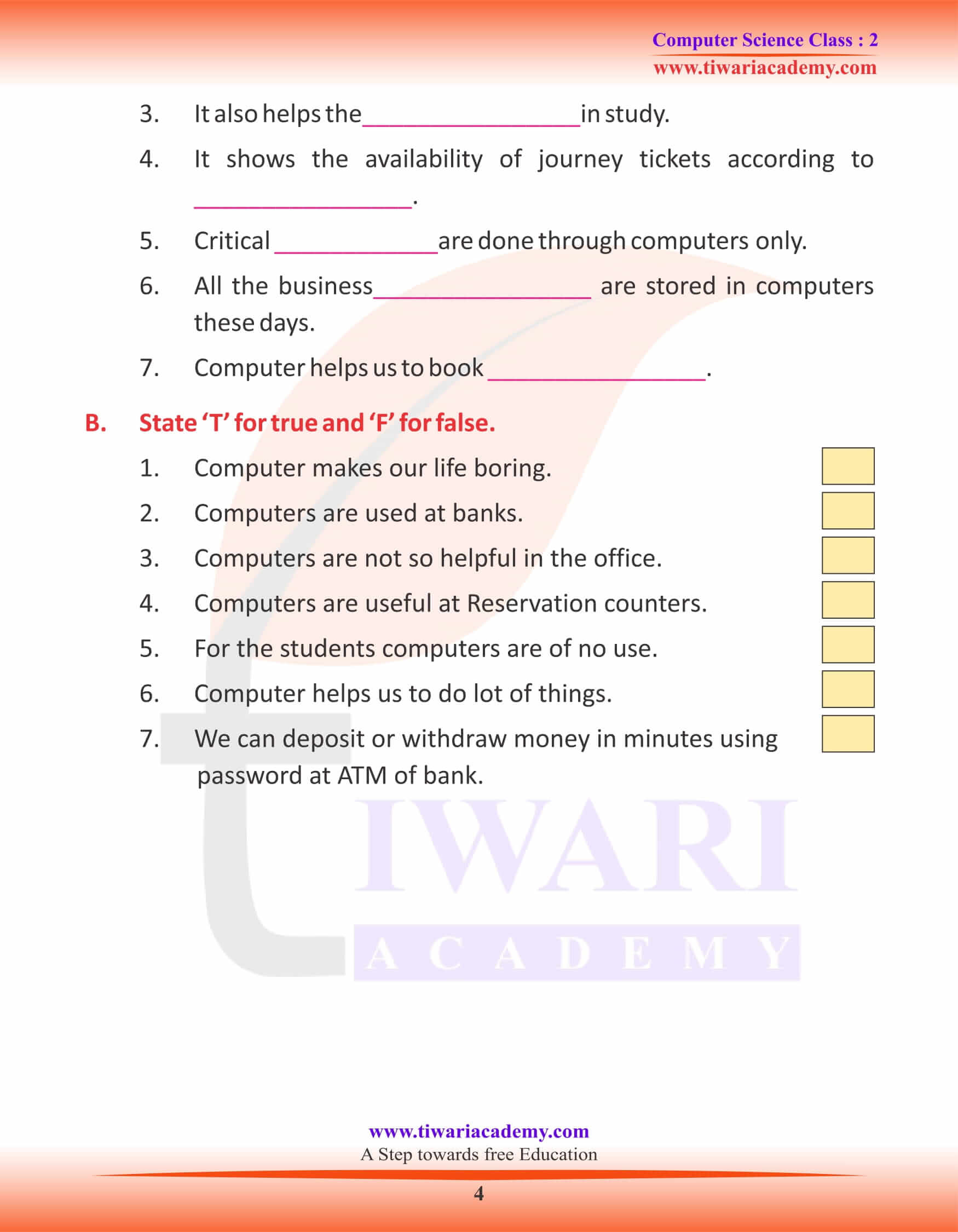 NCERT Solutions for Class 2 Computer Chapter 7 Question Answers