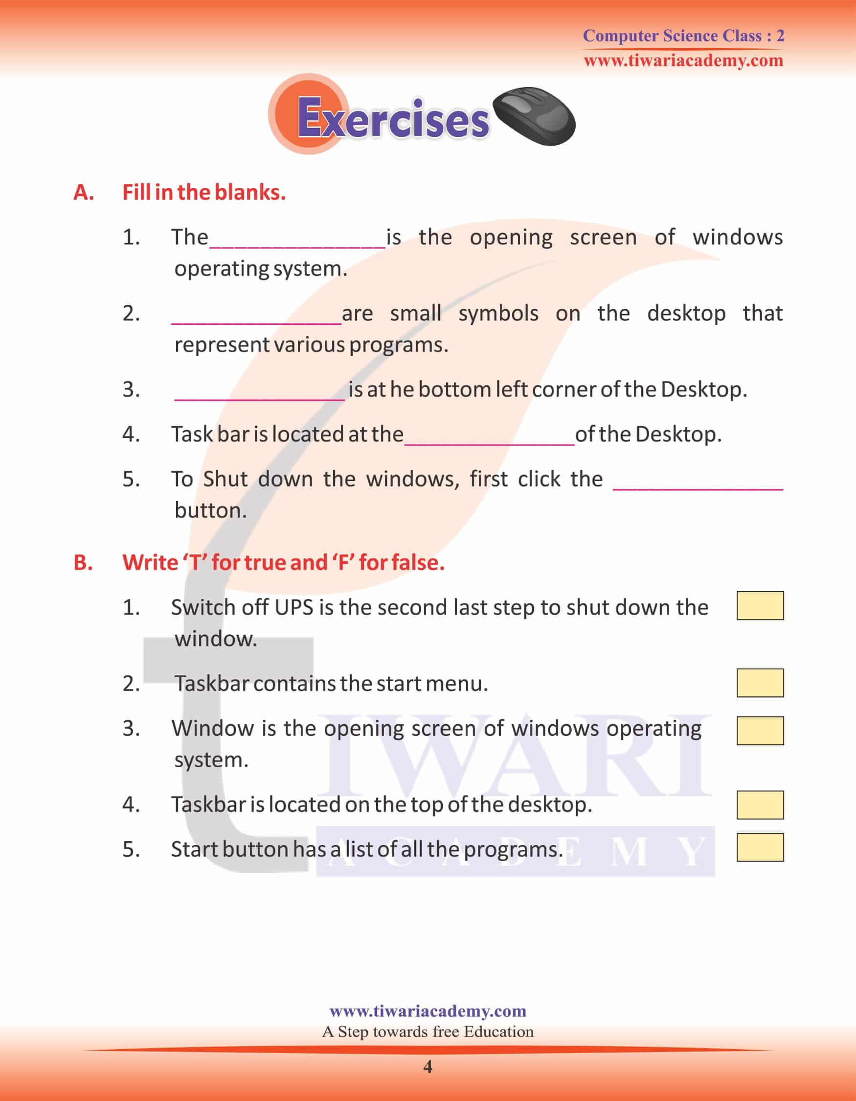 NCERT Solutions for Class 2 Computer Chapter 8 Worksheets