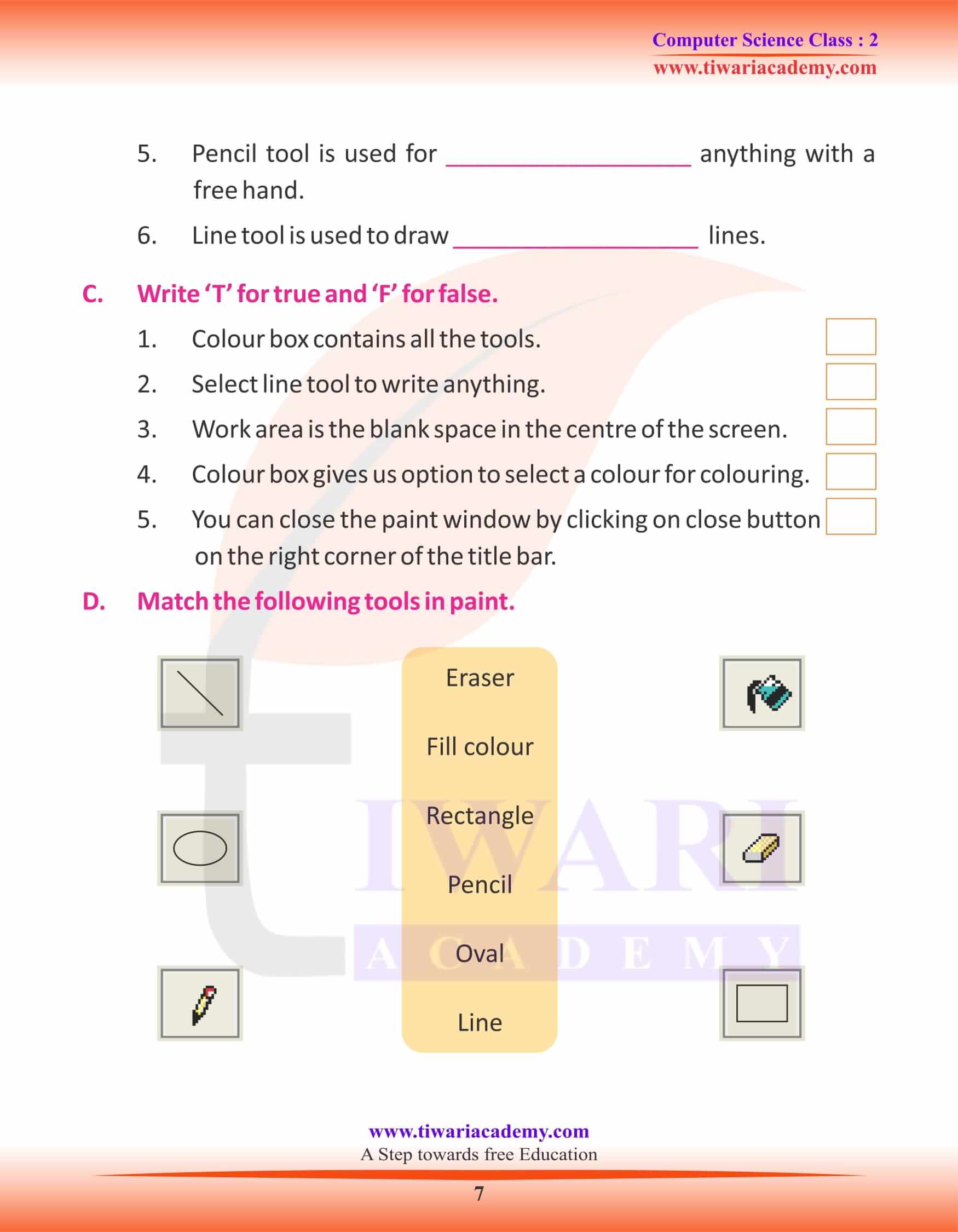 NCERT Solutions for Class 2 Computer Chapter 9 Worksheets