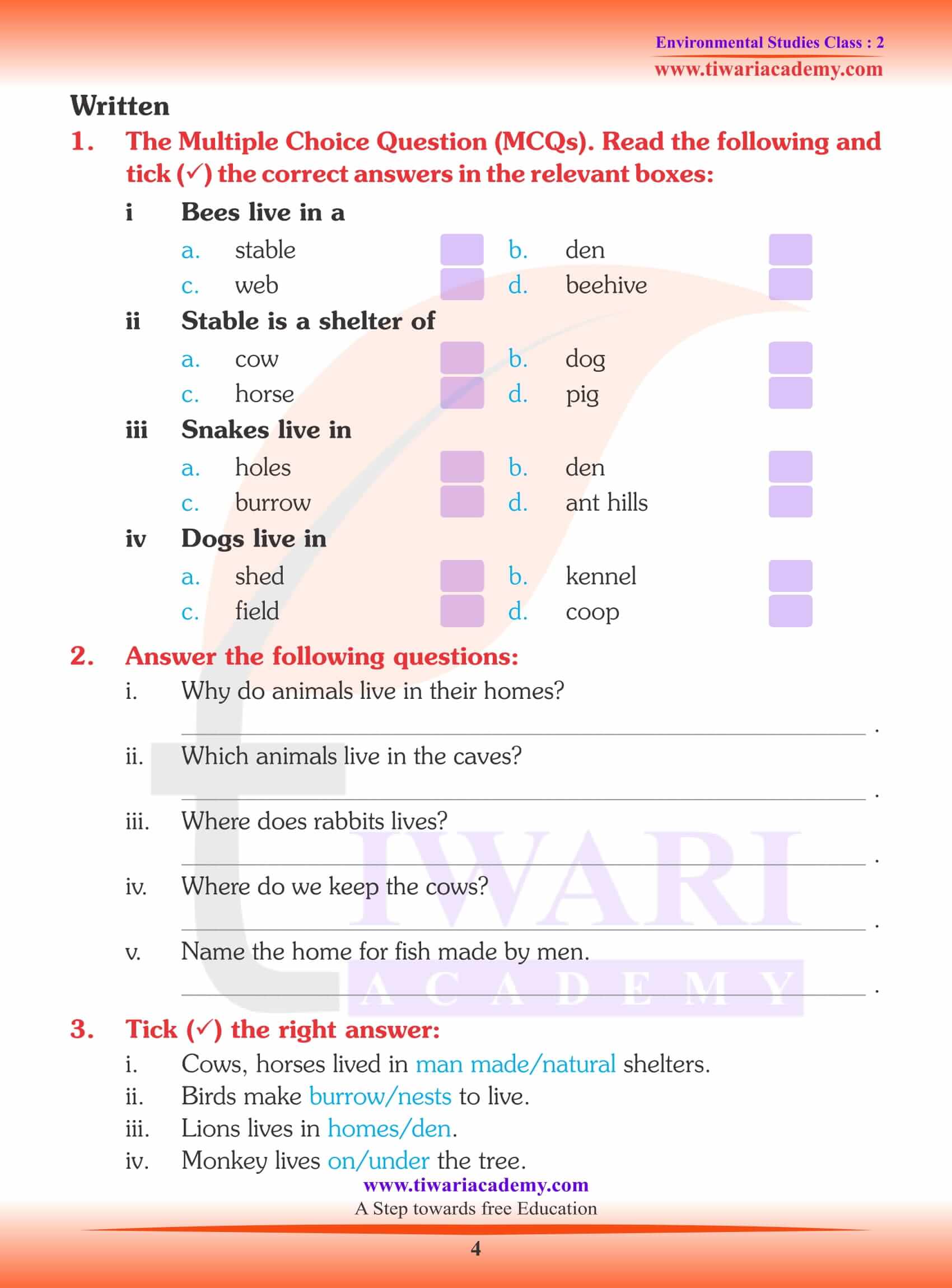 NCERT Solutions for Class 2 EVS Chapter 10 Worksheets