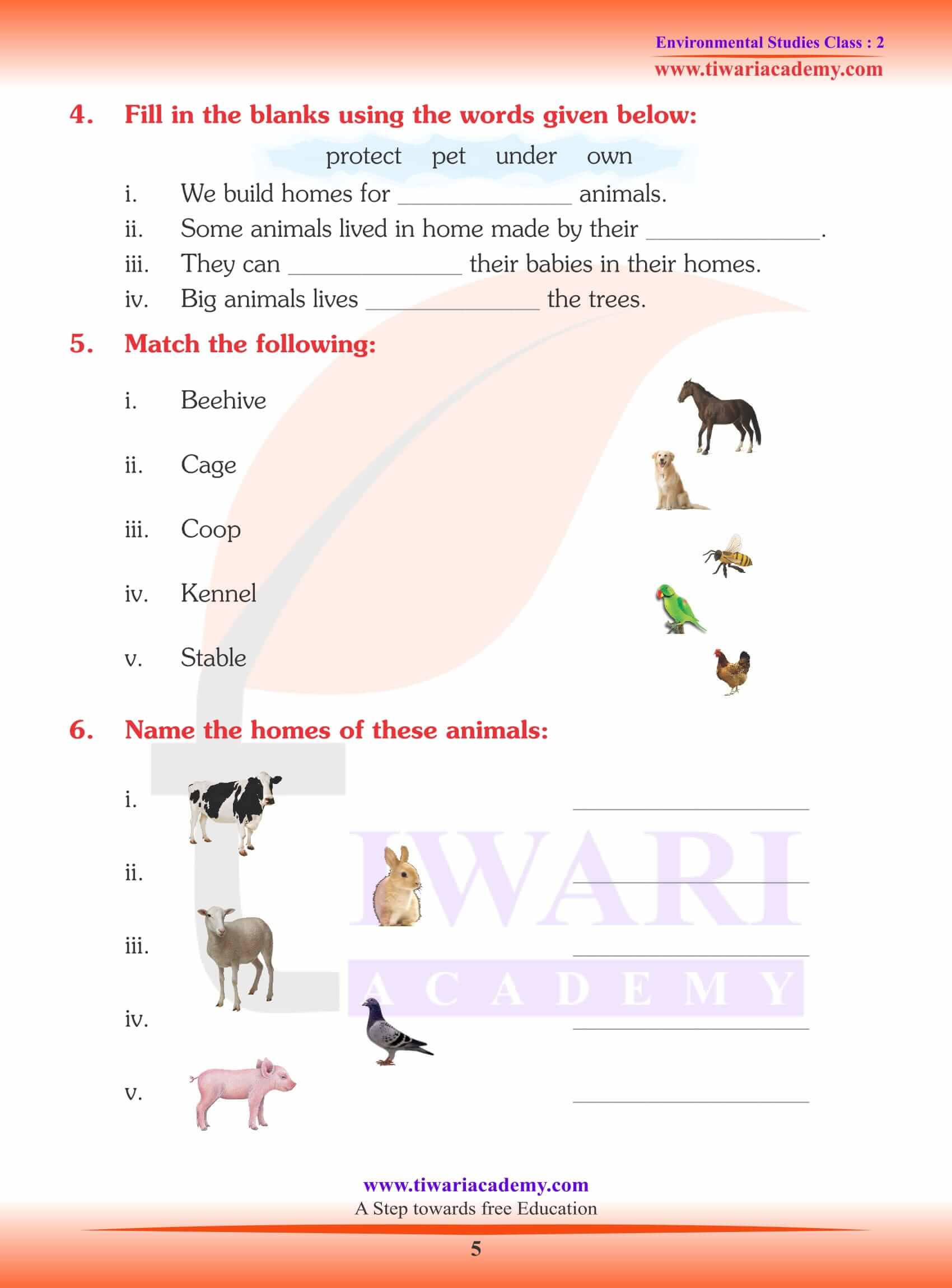 NCERT Solutions for Class 2 EVS Chapter 10 Animals and their Shelters