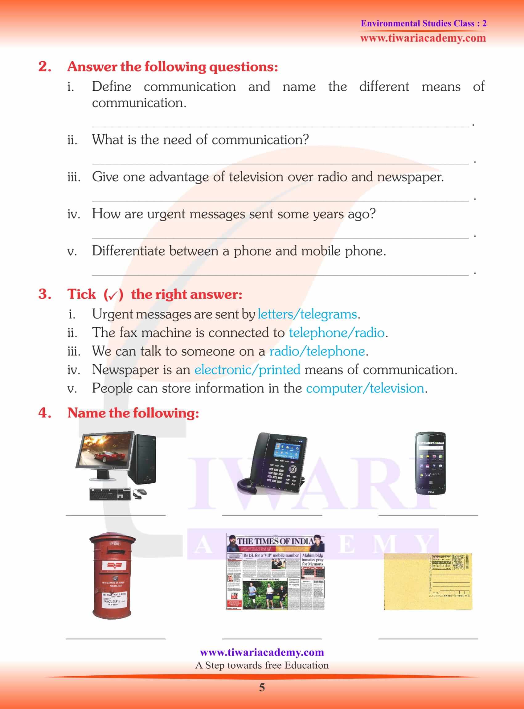 NCERT Solutions for Class 2 EVS Chapter 13 Worksheets